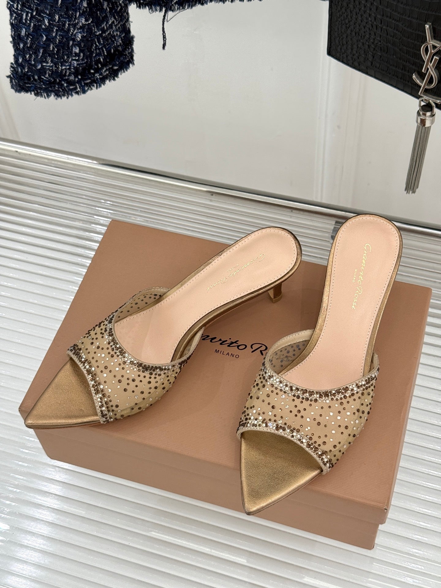 Gianvito Rossi Mesh Rhinestone Pointed-Toe Mules – 26WF