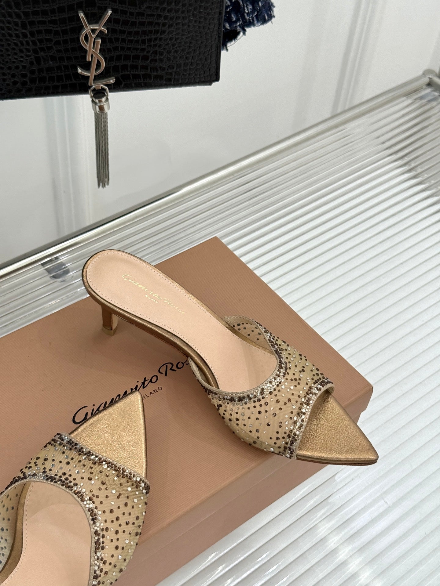 Gianvito Rossi Mesh Rhinestone Pointed-Toe Mules – 26WF