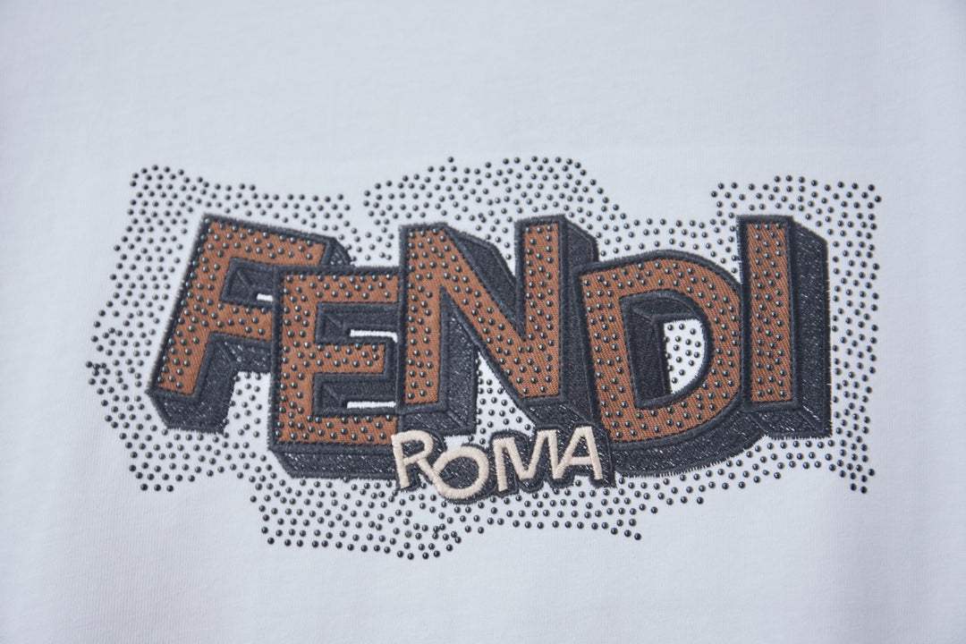 Fendi Embroidered Logo Rhinestone T-Shirt – 26SS Early Spring Collection