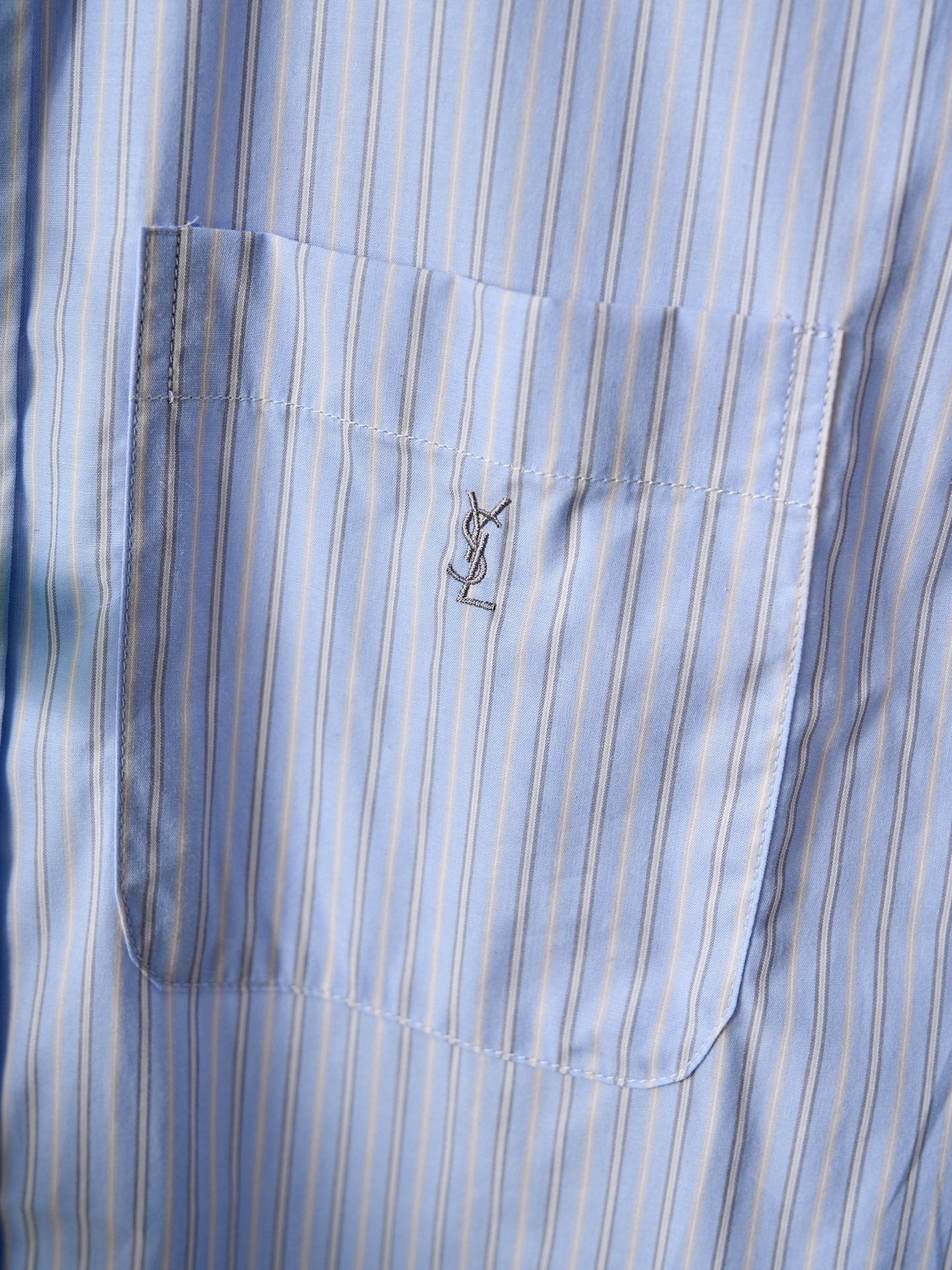 Saint Laurent Pocket Embroidered Striped Long-Sleeve Shirt