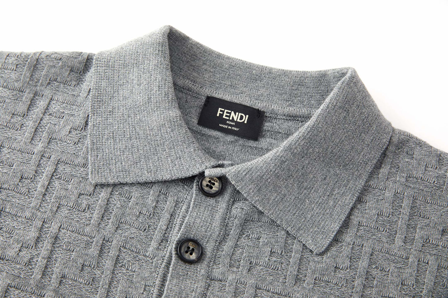 Fendi Double FF Jacquard Knit Polo Shirt