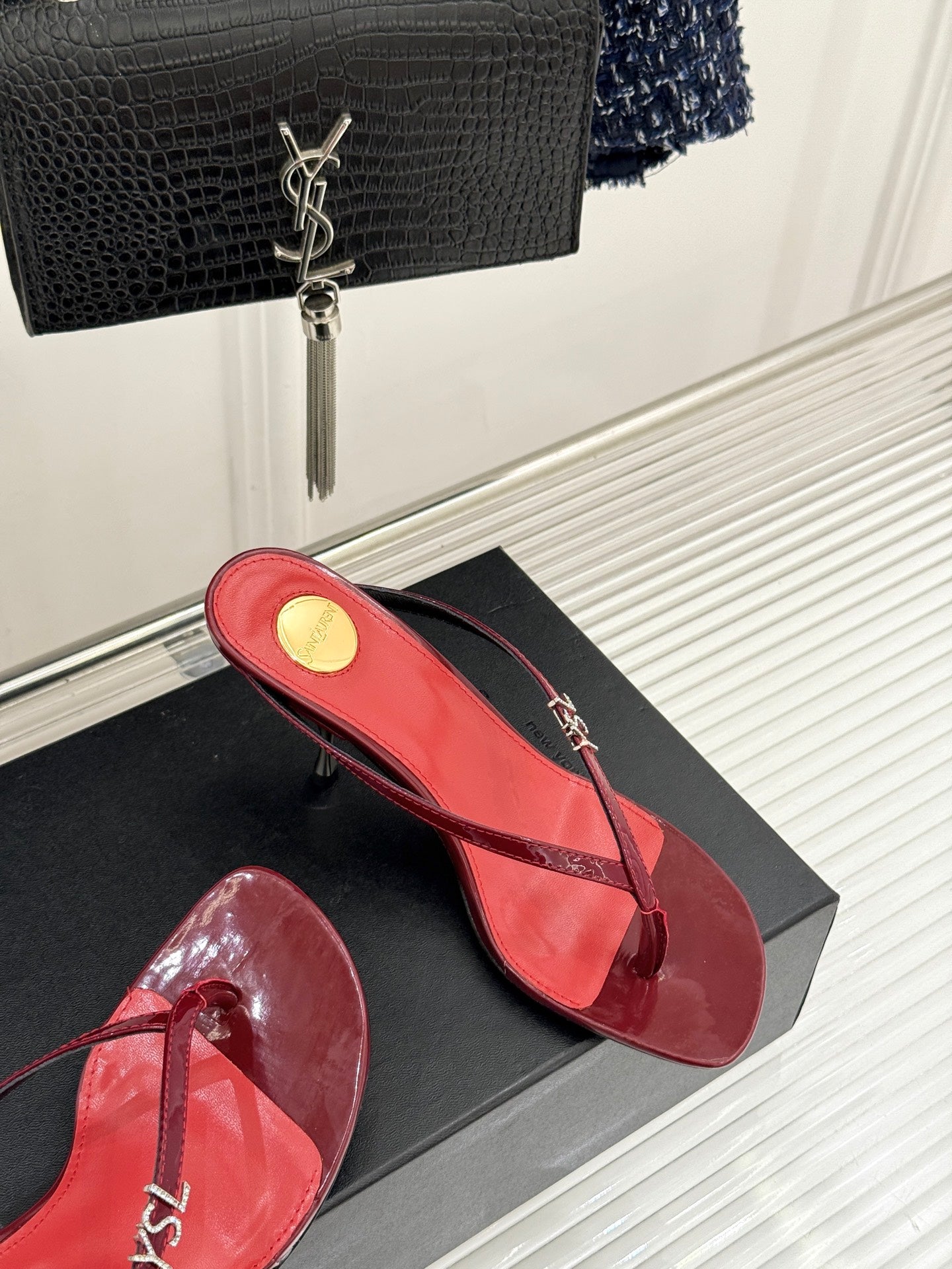 Saint Laurent Metal Letter Heel Thong Sandals – Spring/Summer Collection – 26WF