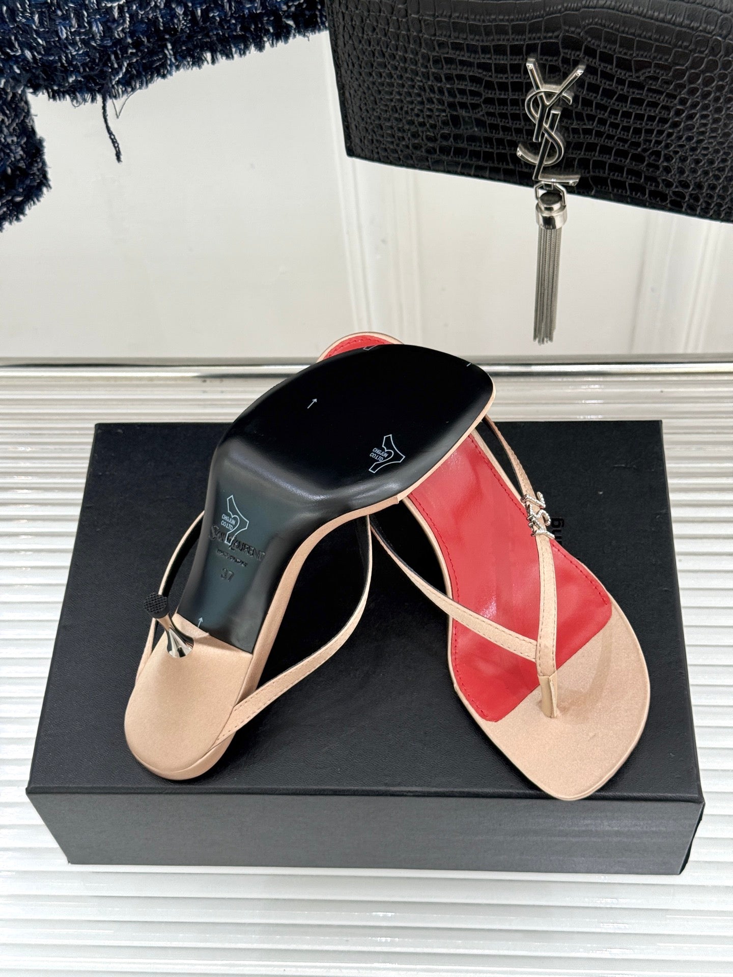 Saint Laurent Metal Letter Heel Thong Sandals – Spring/Summer Collection – 26WF