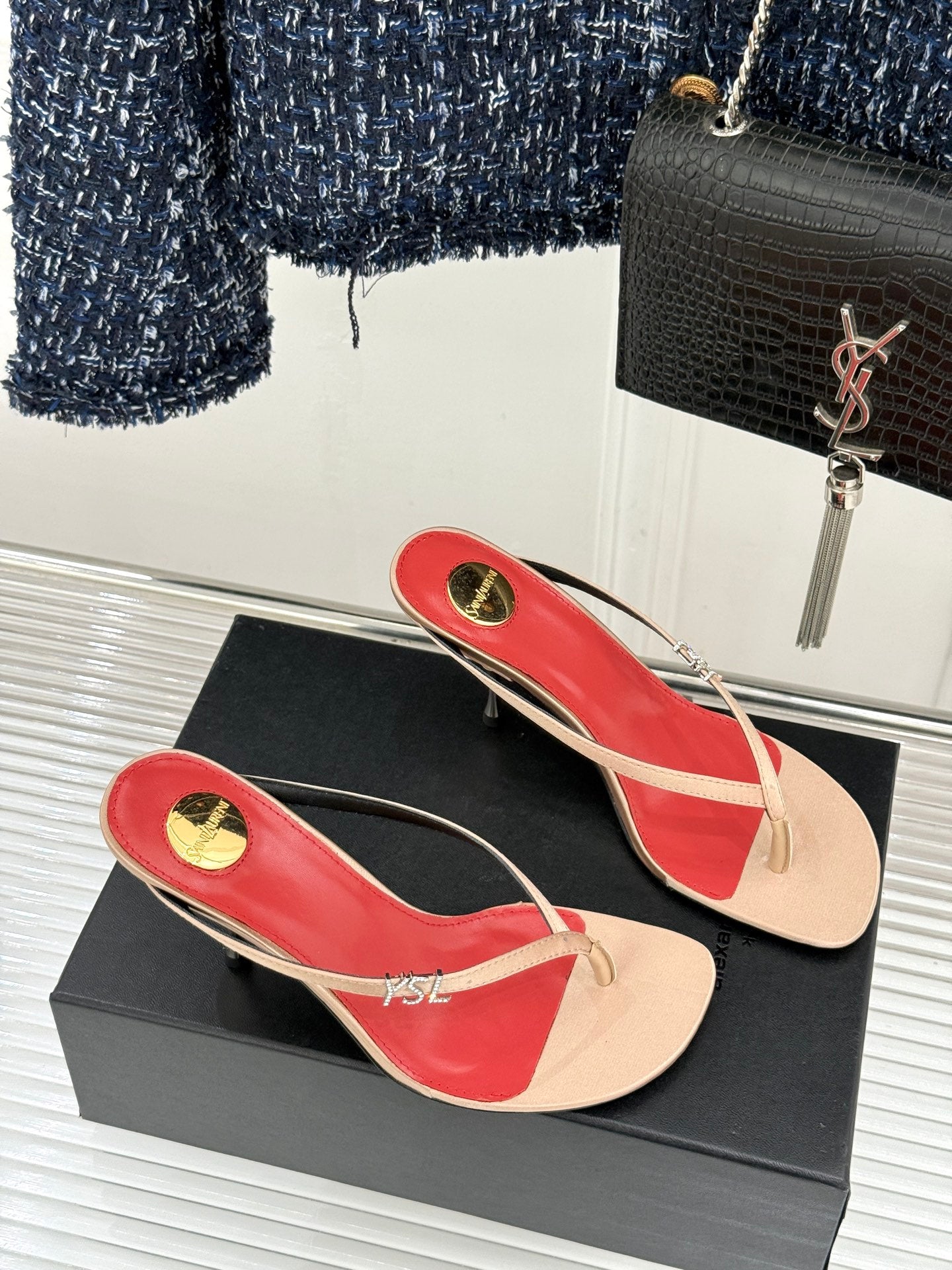 Saint Laurent Metal Letter Heel Thong Sandals – Spring/Summer Collection – 26WF