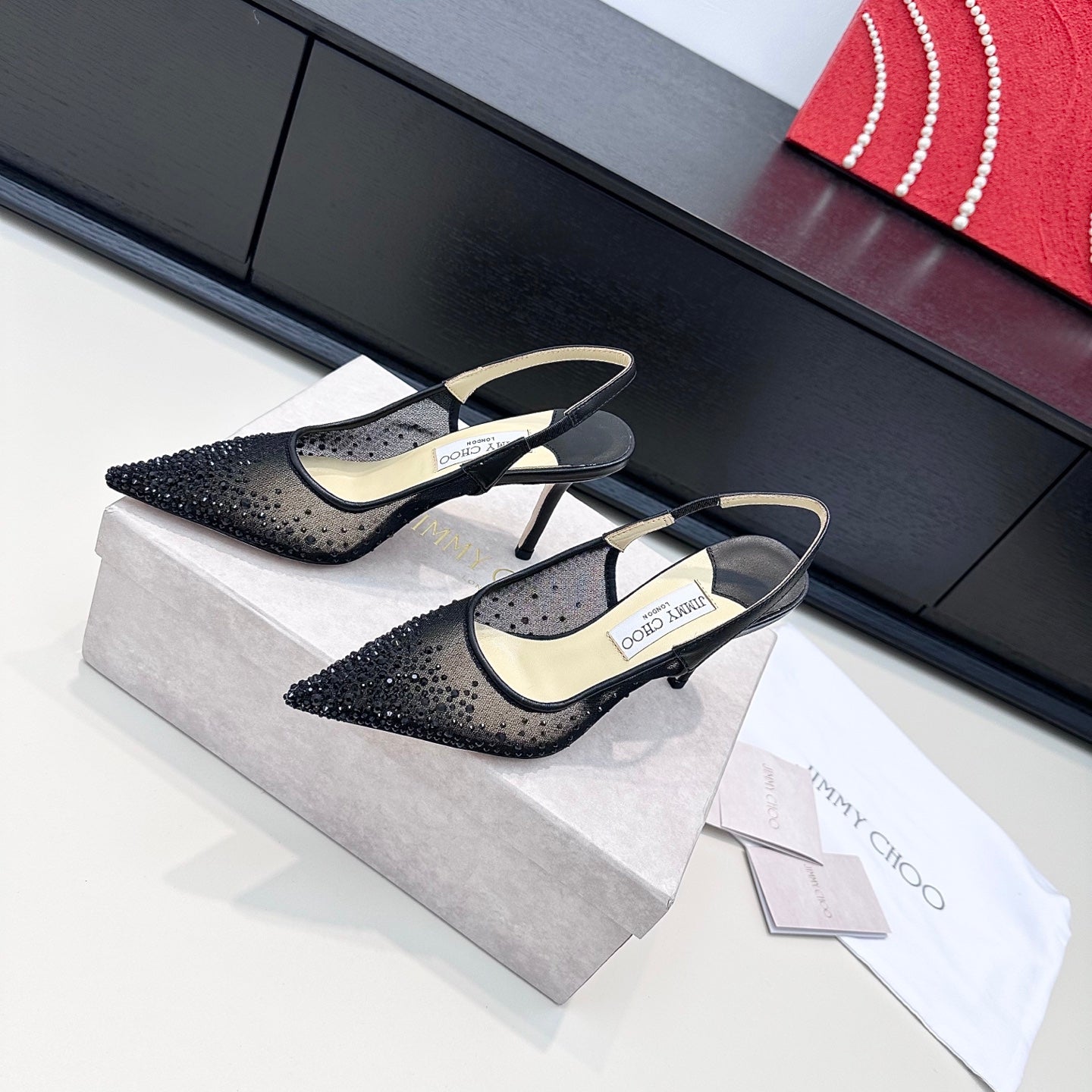 Jimmy Choo Mesh Rhinestone Slingback Heels – Spring/Summer Collection