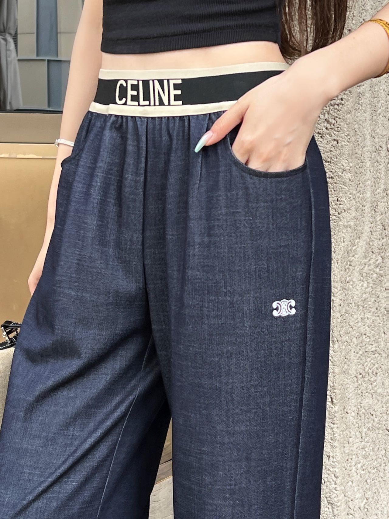 Celine Triomphe Embroidered Wide-Leg Jeans