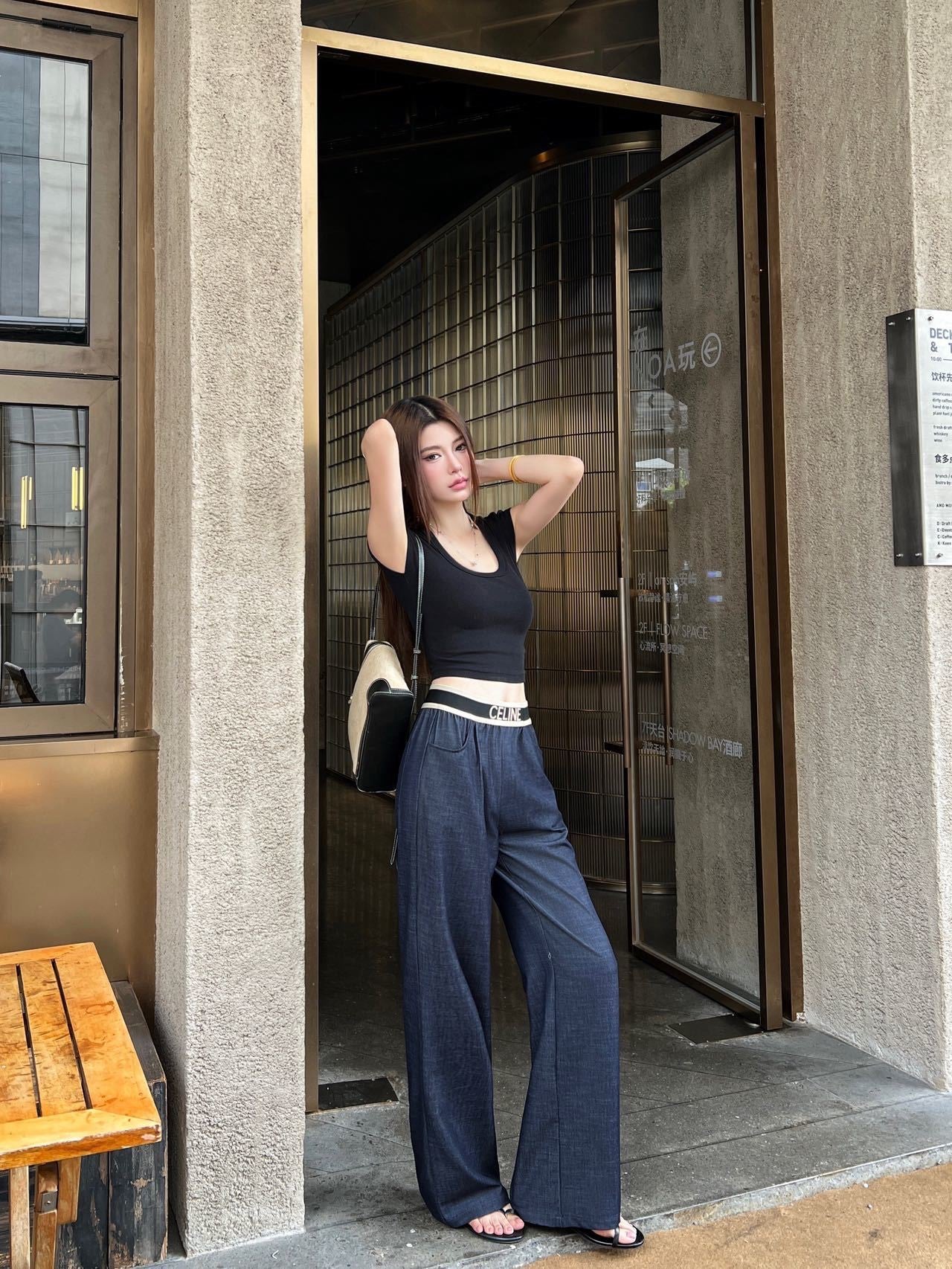 Celine Triomphe Embroidered Wide-Leg Jeans