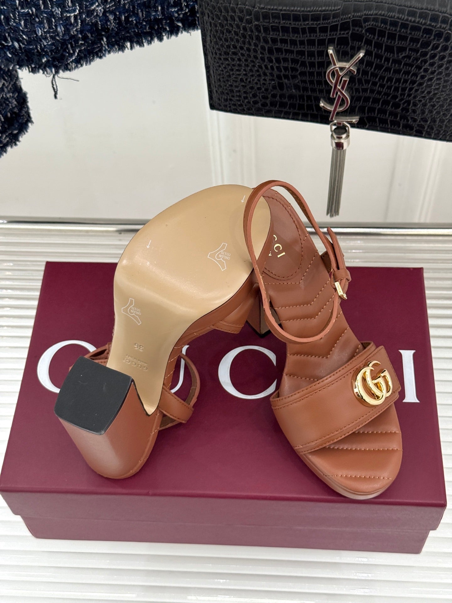 Gucci Metal Double G Platform Heeled Sandals – 26WF