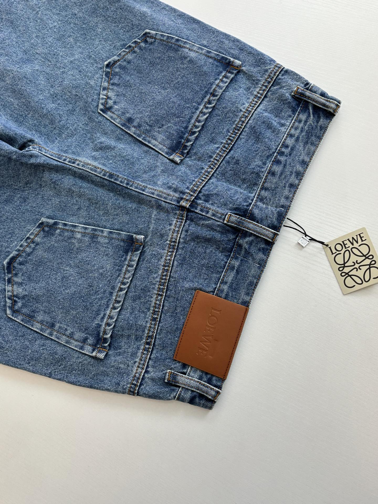 Loewe Anagram Laser-Cut Denim Shorts