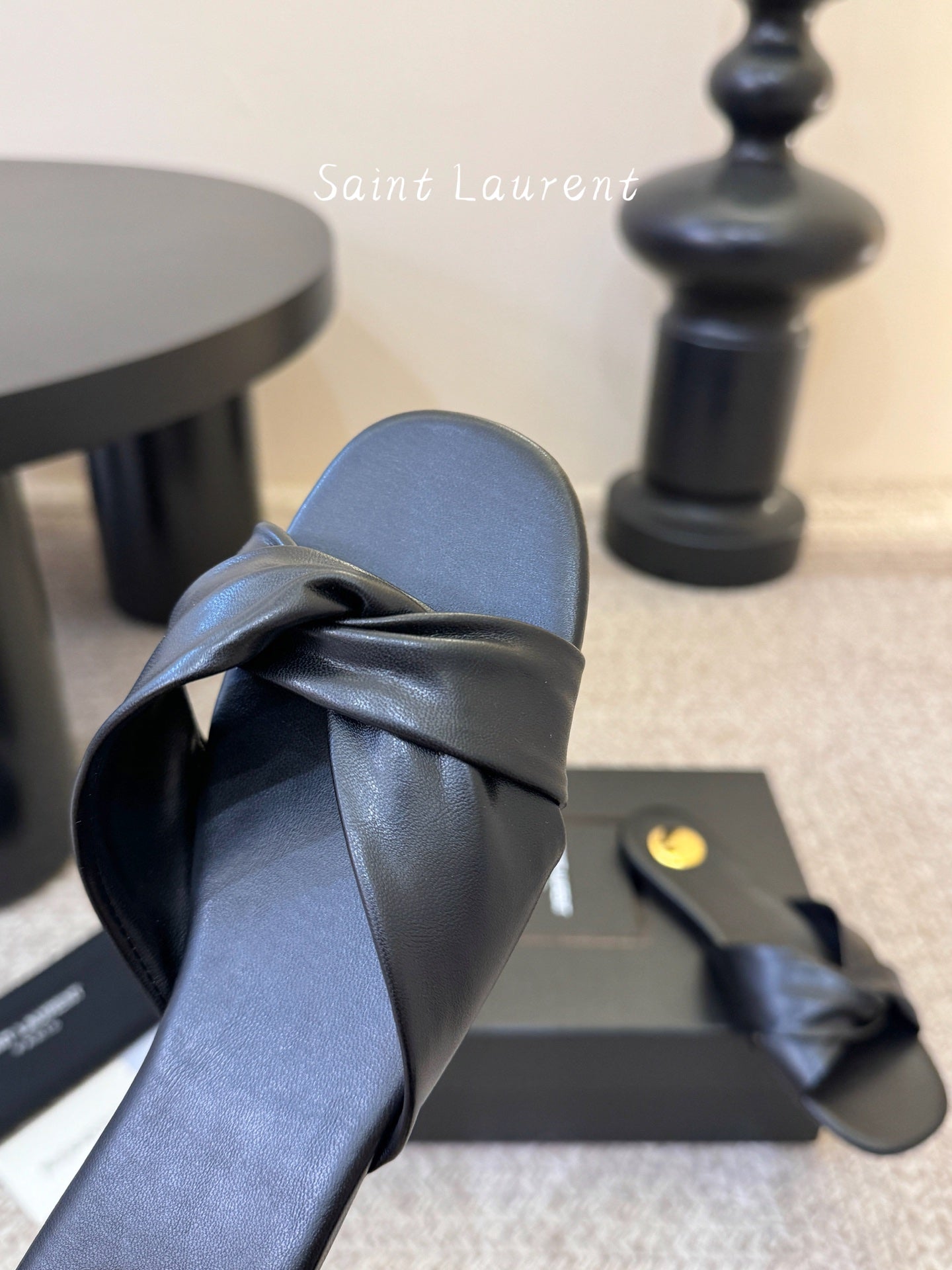 Saint Laurent Lee Square Toe Cross-Strap Slides