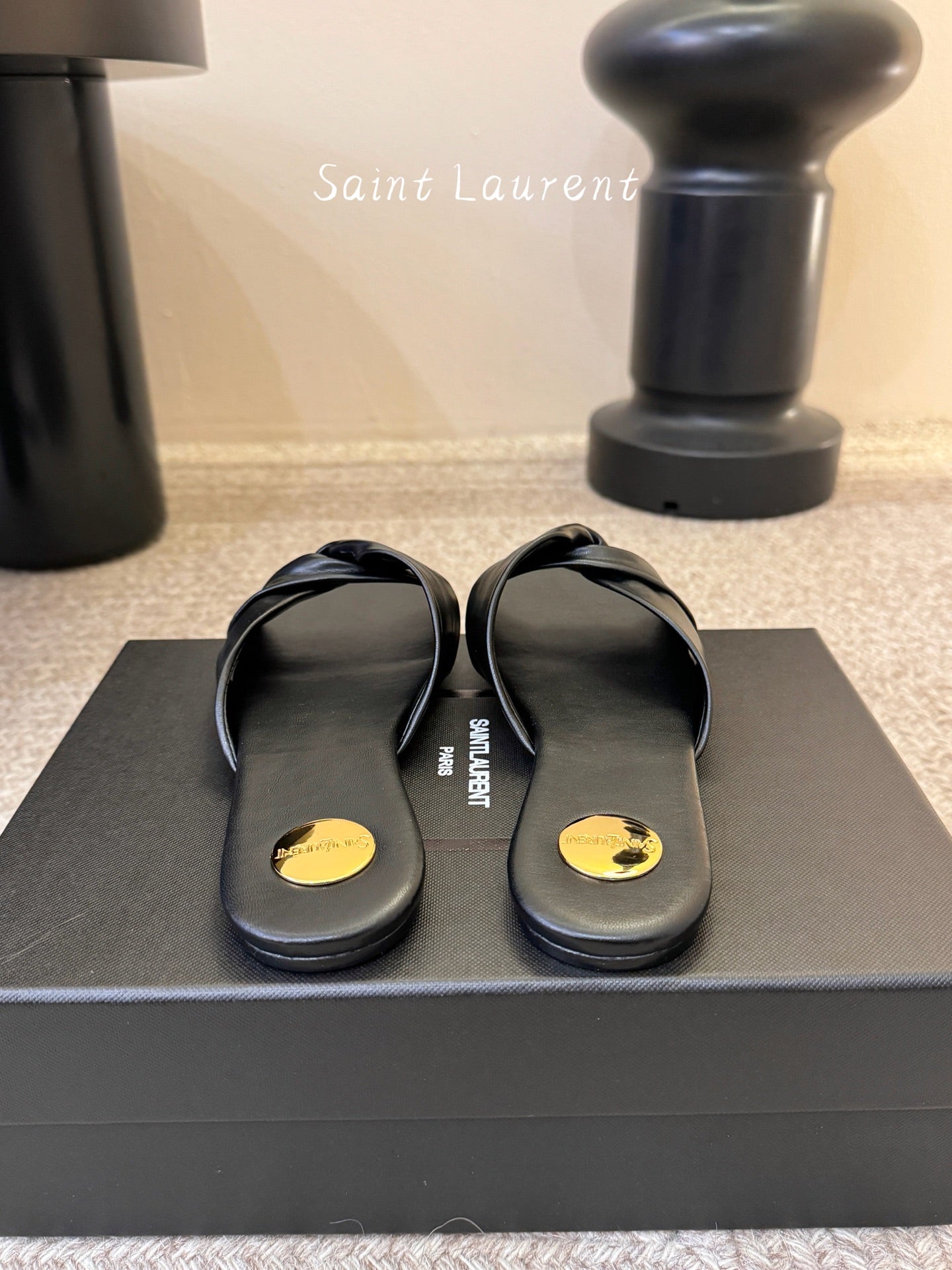 Saint Laurent Lee Square Toe Cross-Strap Slides