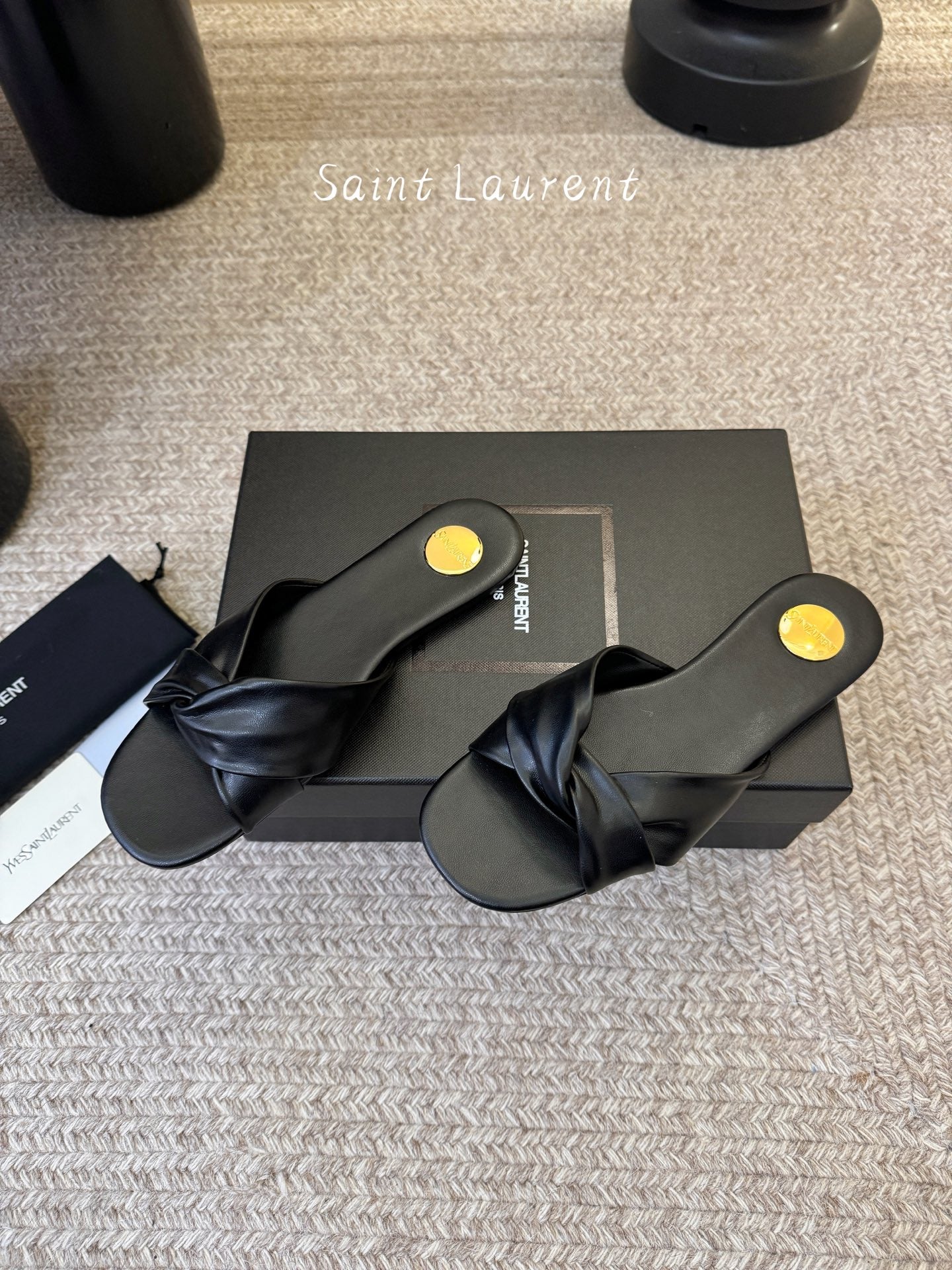 Saint Laurent Lee Square Toe Cross-Strap Slides