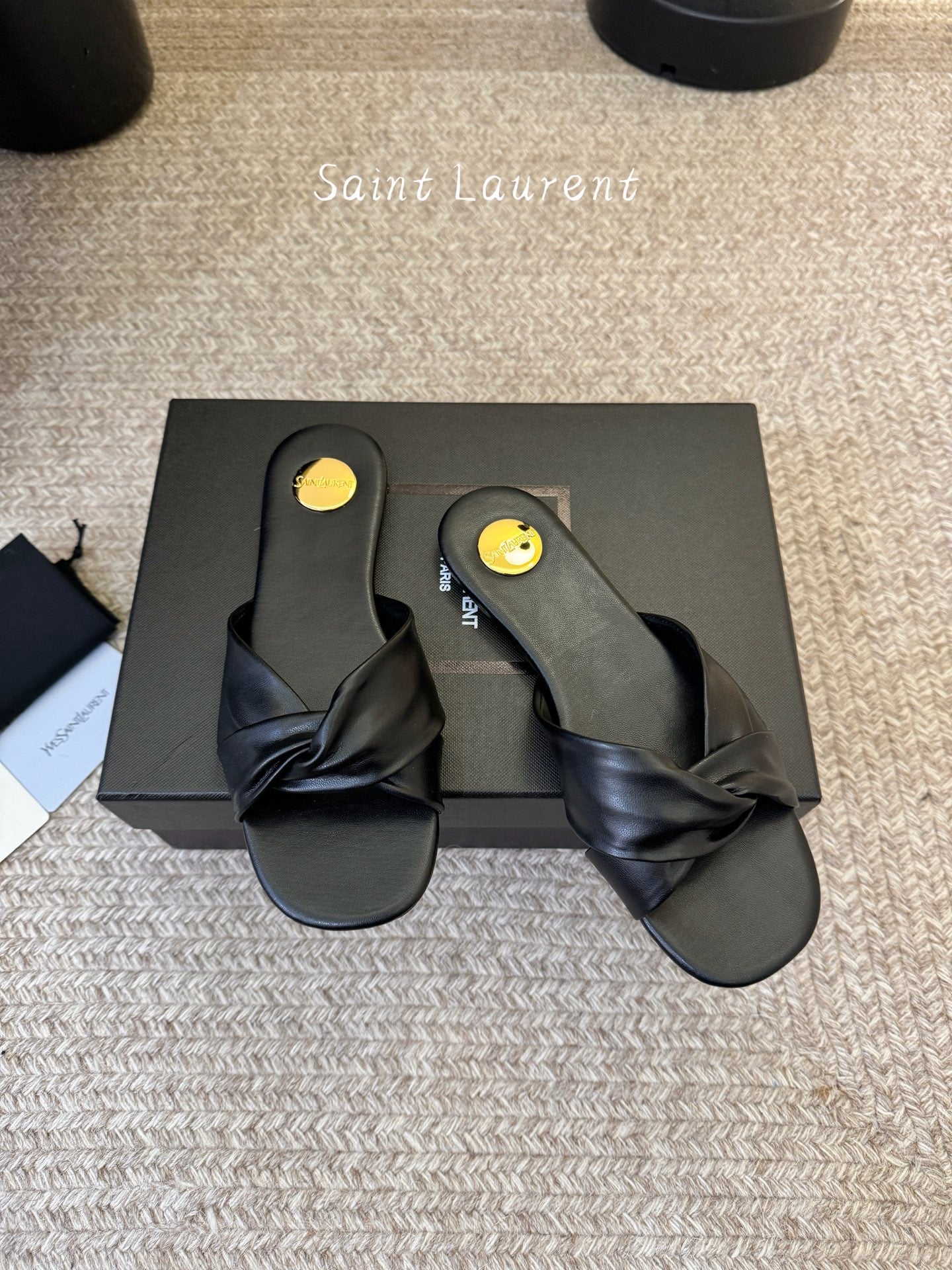 Saint Laurent Lee Square Toe Cross-Strap Slides