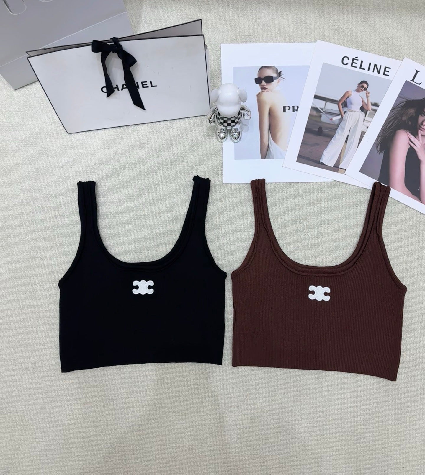 Celine Triomphe Embroidered Knit Tank Top