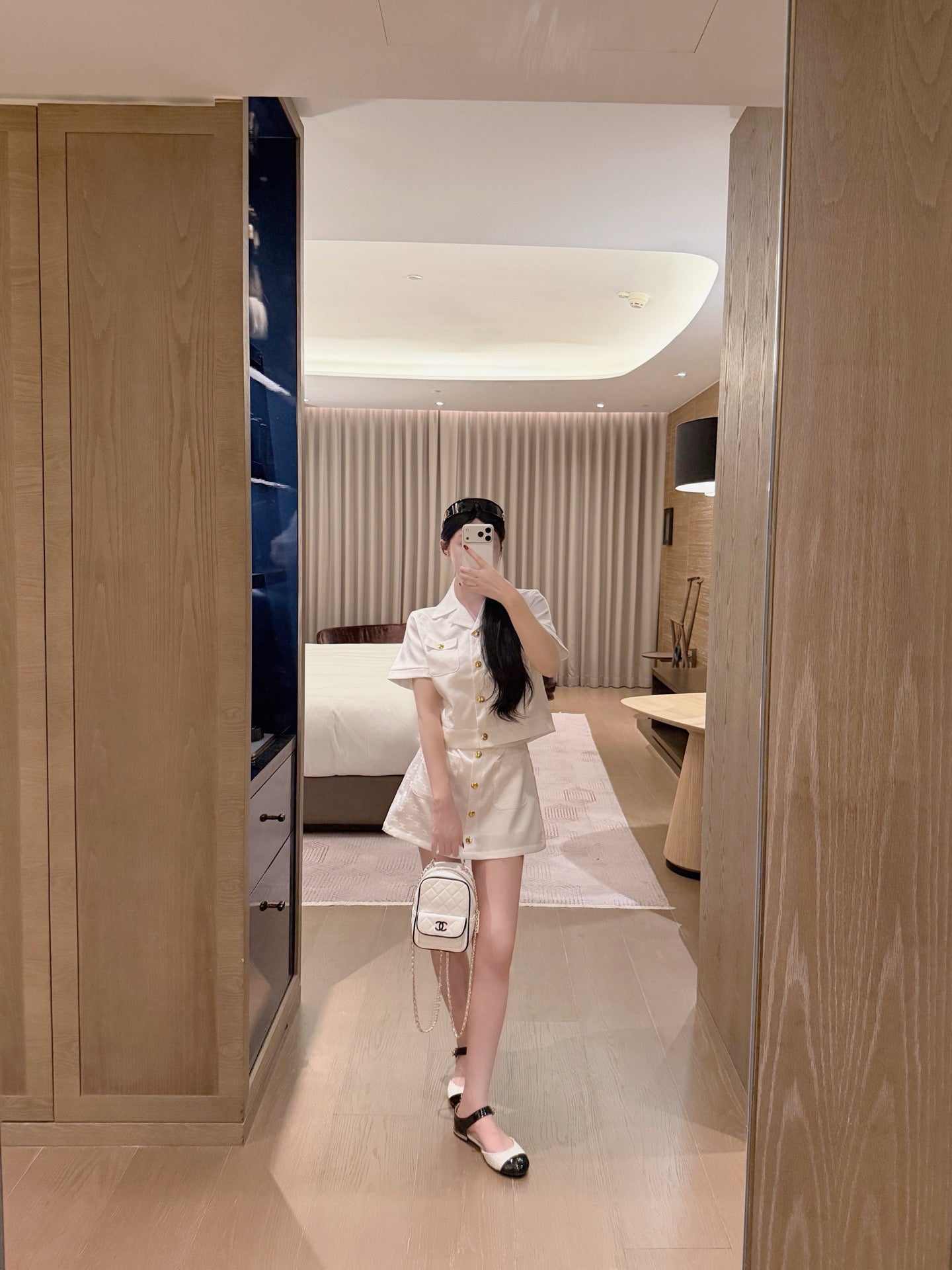 Celine Triomphe Jacquard Satin Short-Sleeved Blazer and Skirt Set