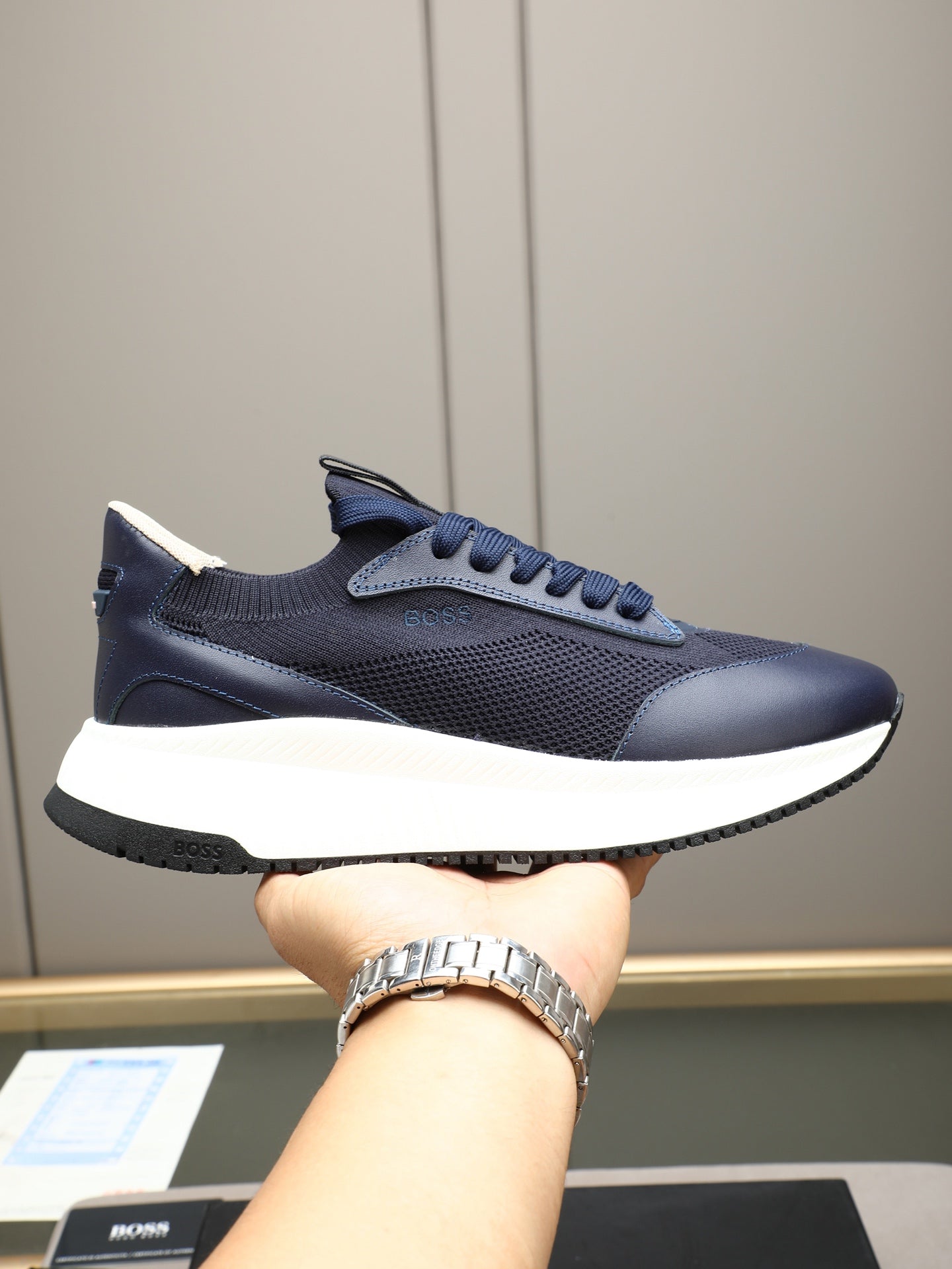 Boss Leather and Mesh Business Casual Sneakers