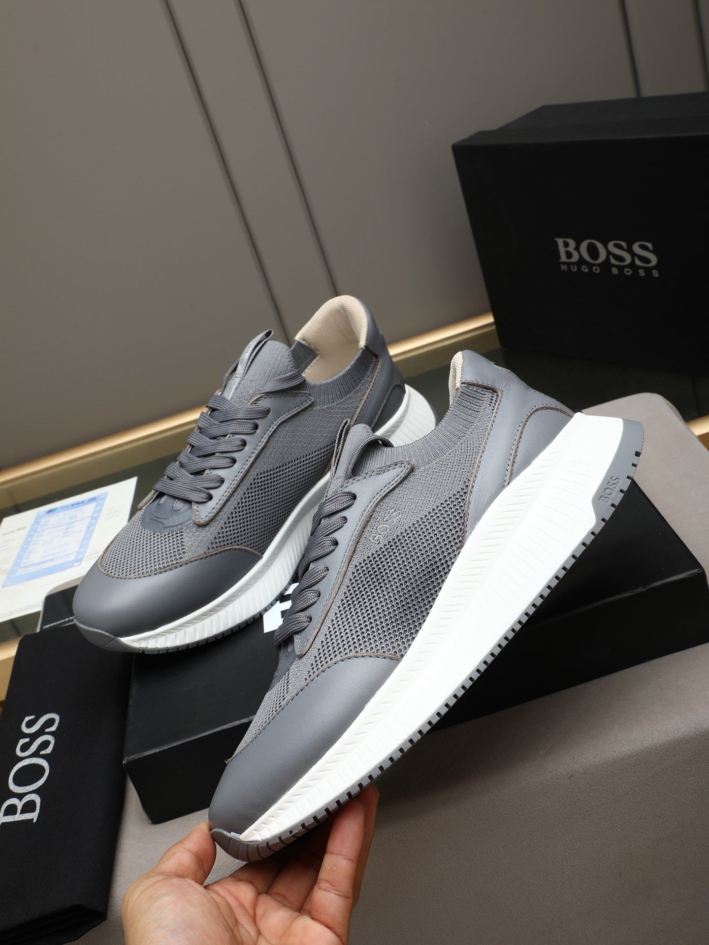 Boss Leather and Mesh Business Casual Sneakers