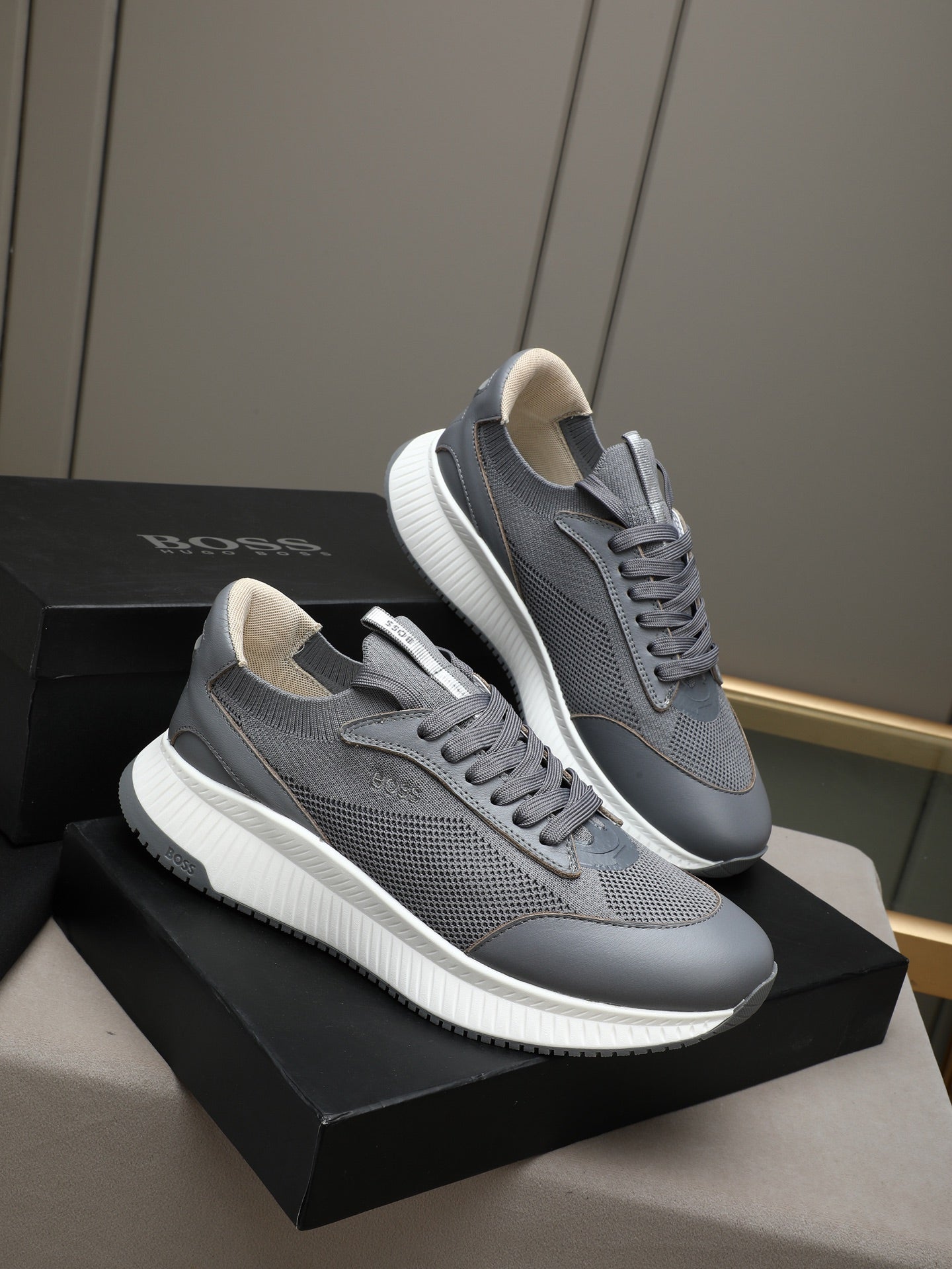 Boss Leather and Mesh Business Casual Sneakers