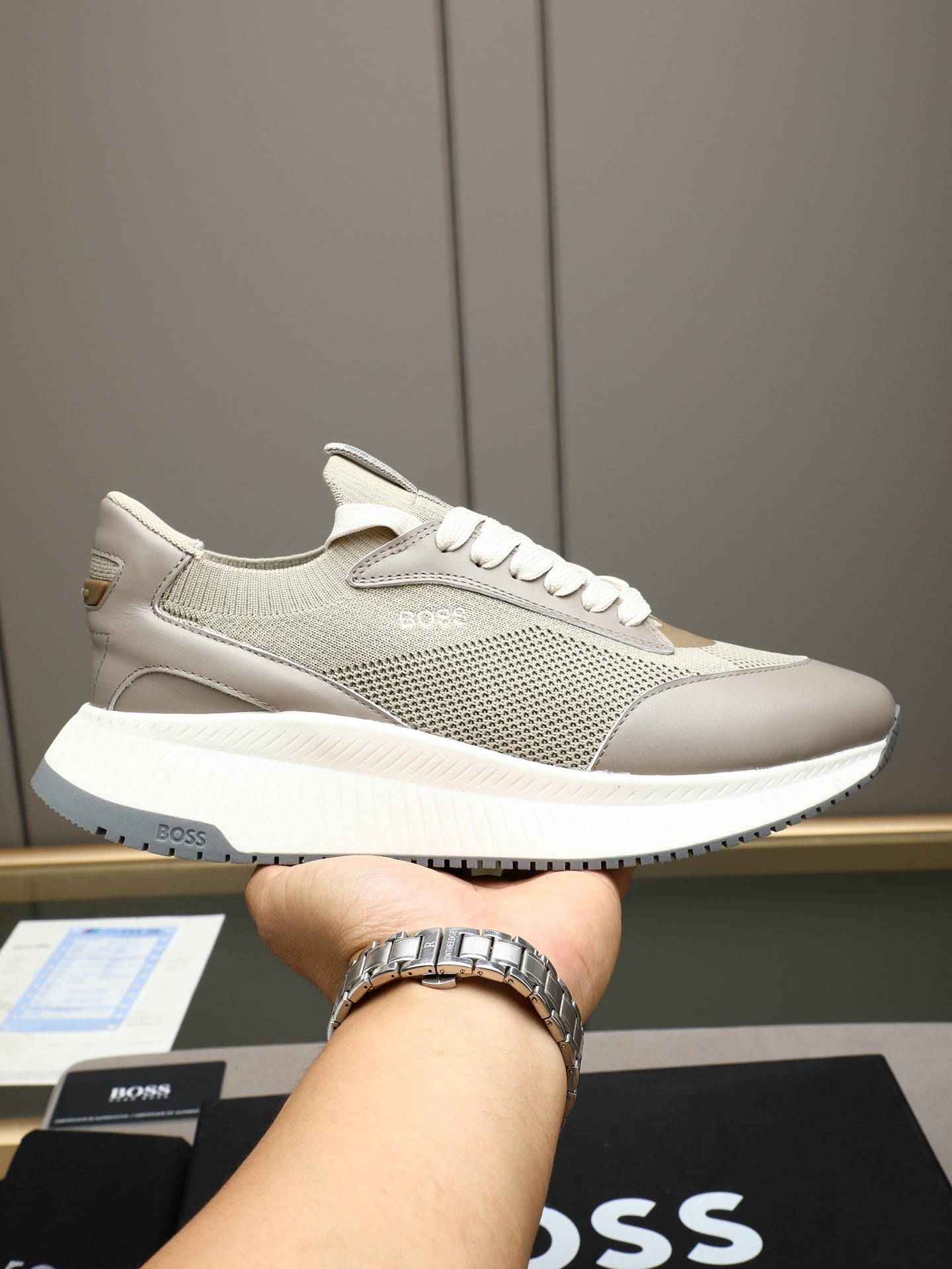 Boss Leather and Mesh Business Casual Sneakers