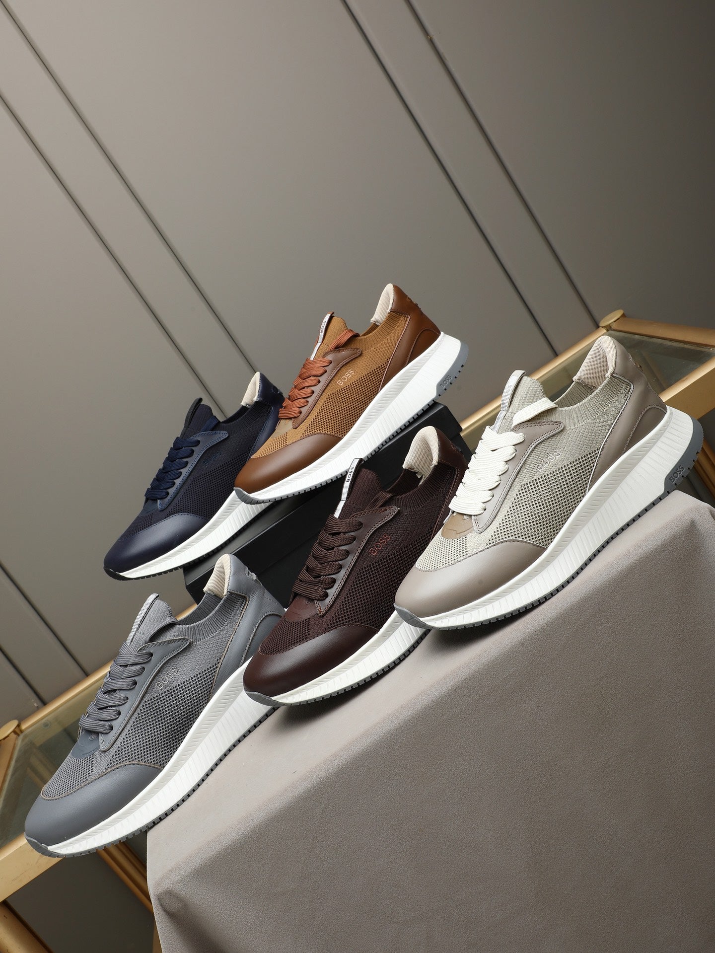 Boss Leather and Mesh Business Casual Sneakers