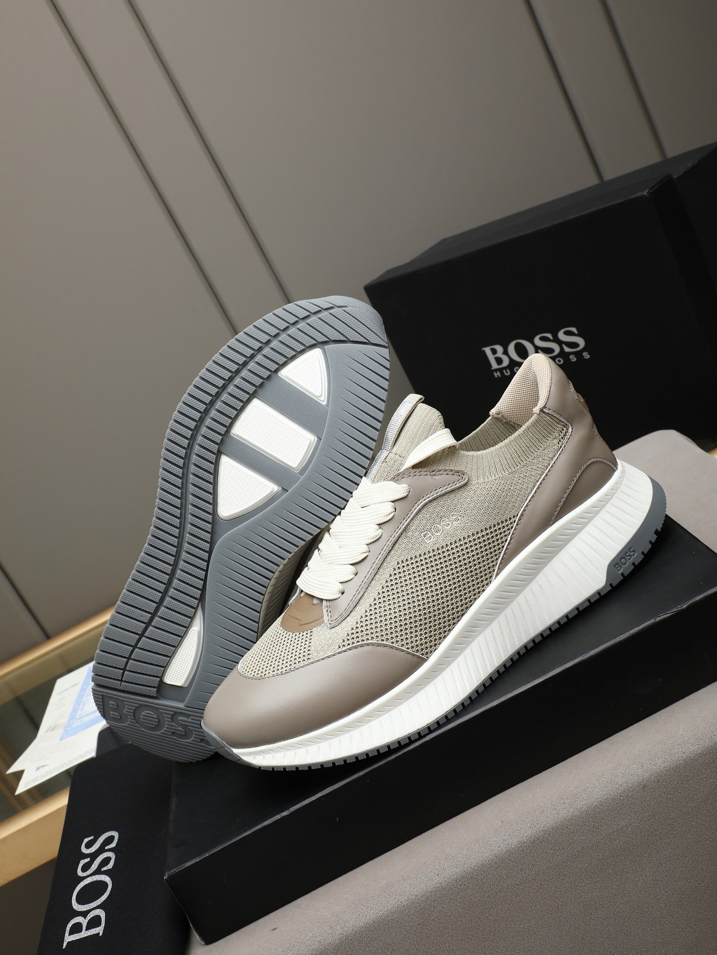 Boss Leather and Mesh Business Casual Sneakers