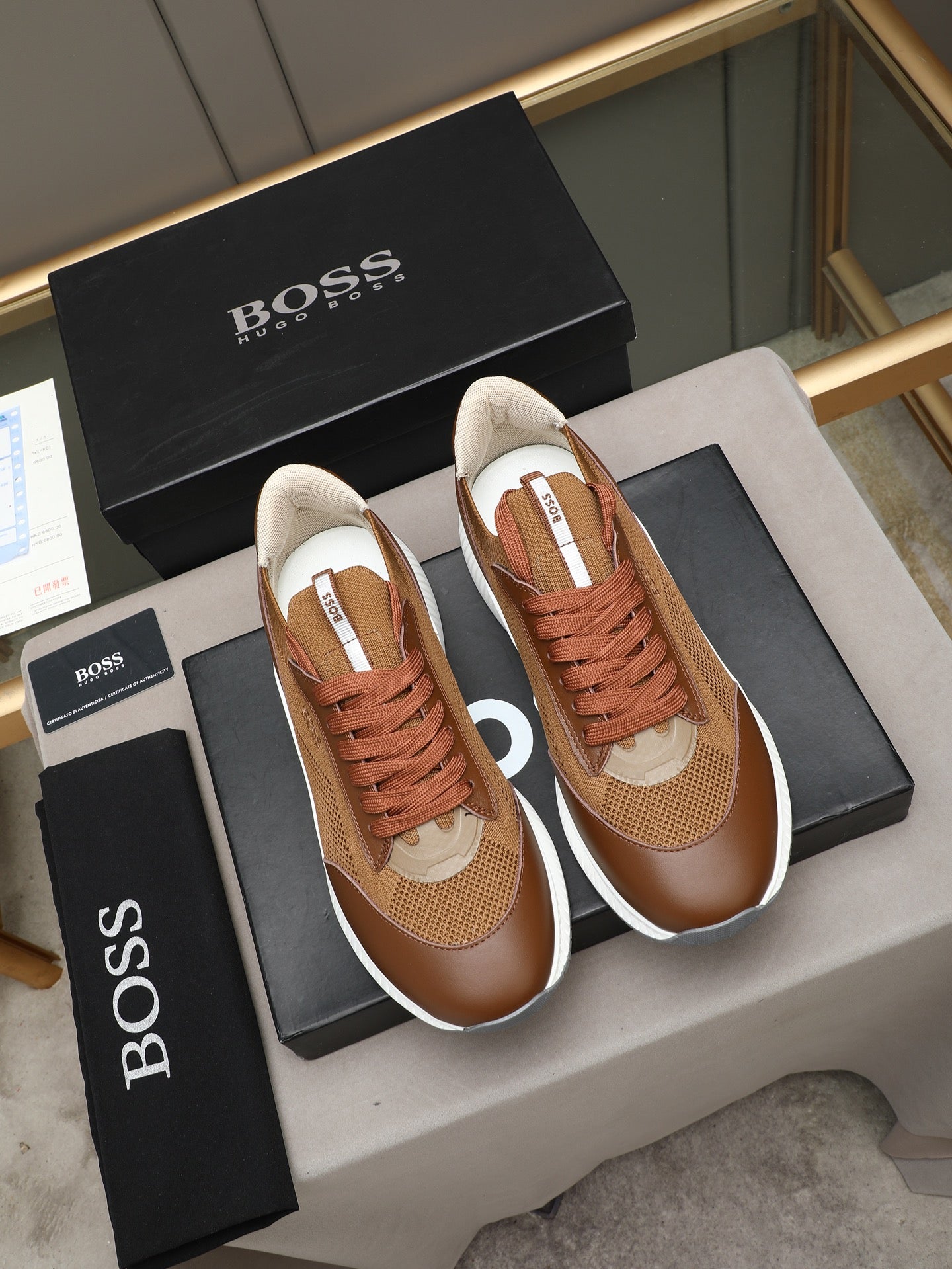 Boss Leather and Mesh Business Casual Sneakers