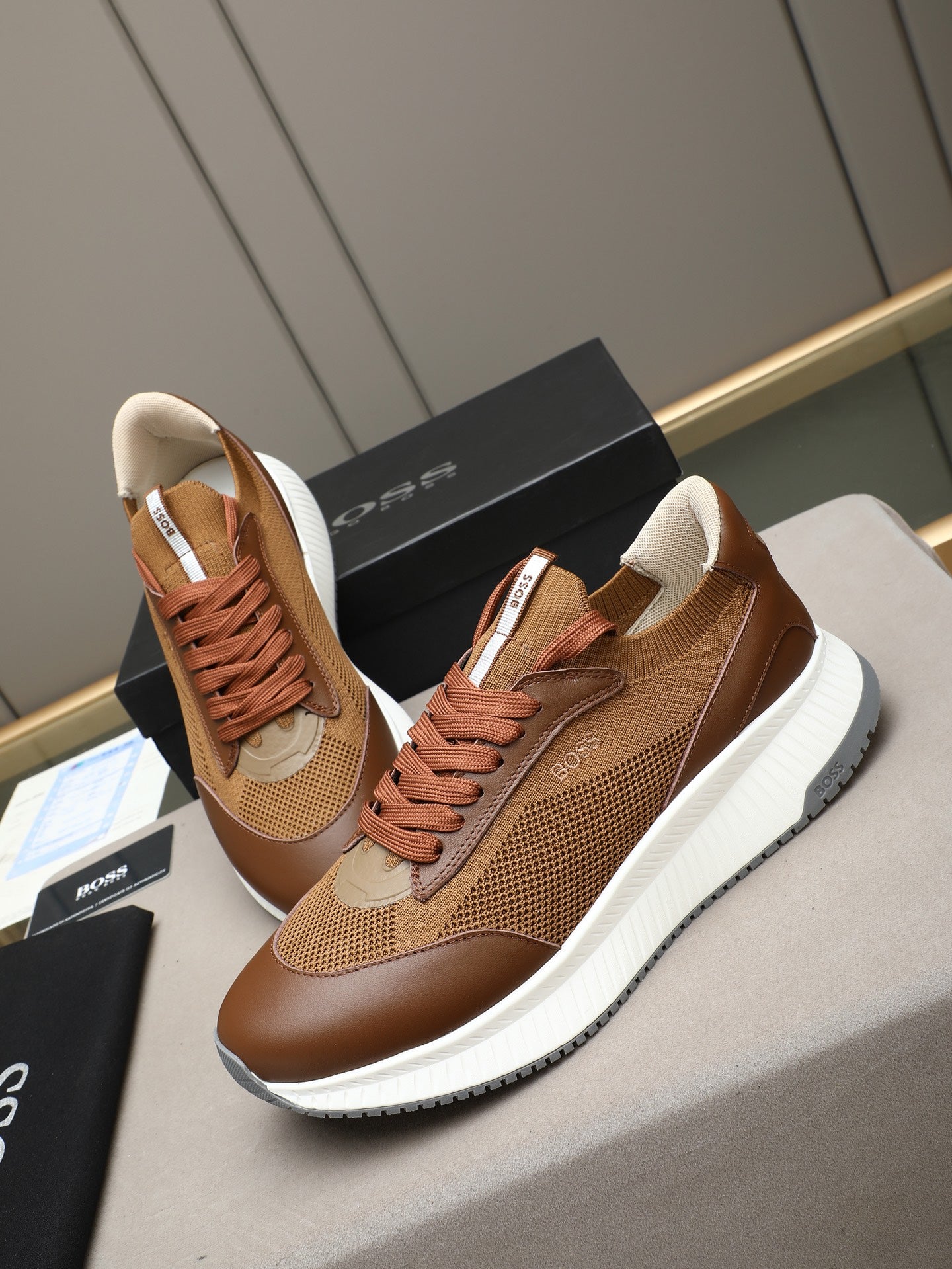 Boss Leather and Mesh Business Casual Sneakers