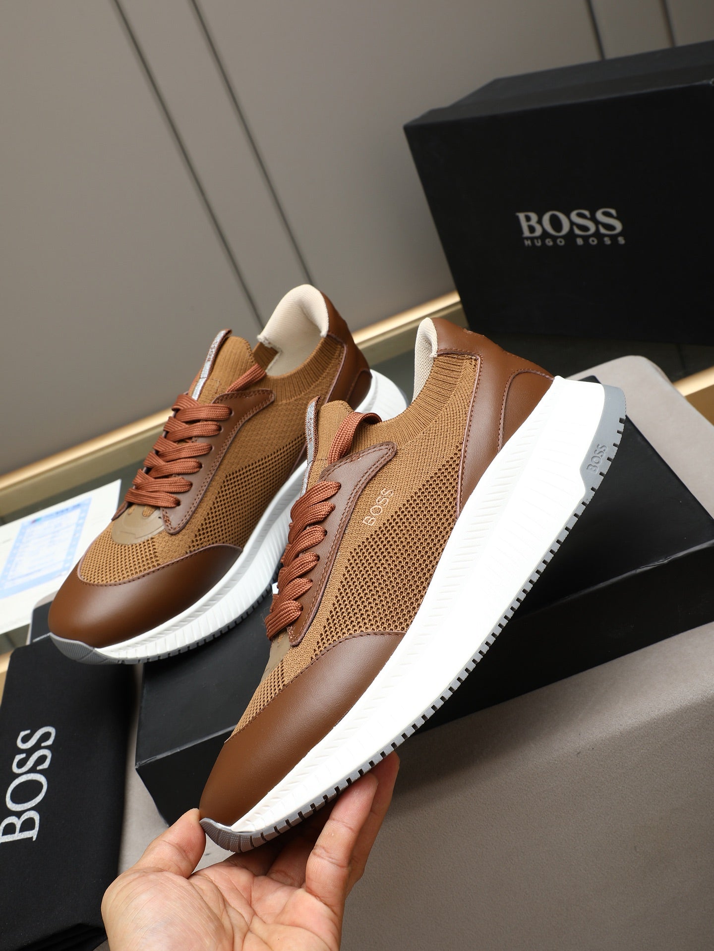 Boss Leather and Mesh Business Casual Sneakers
