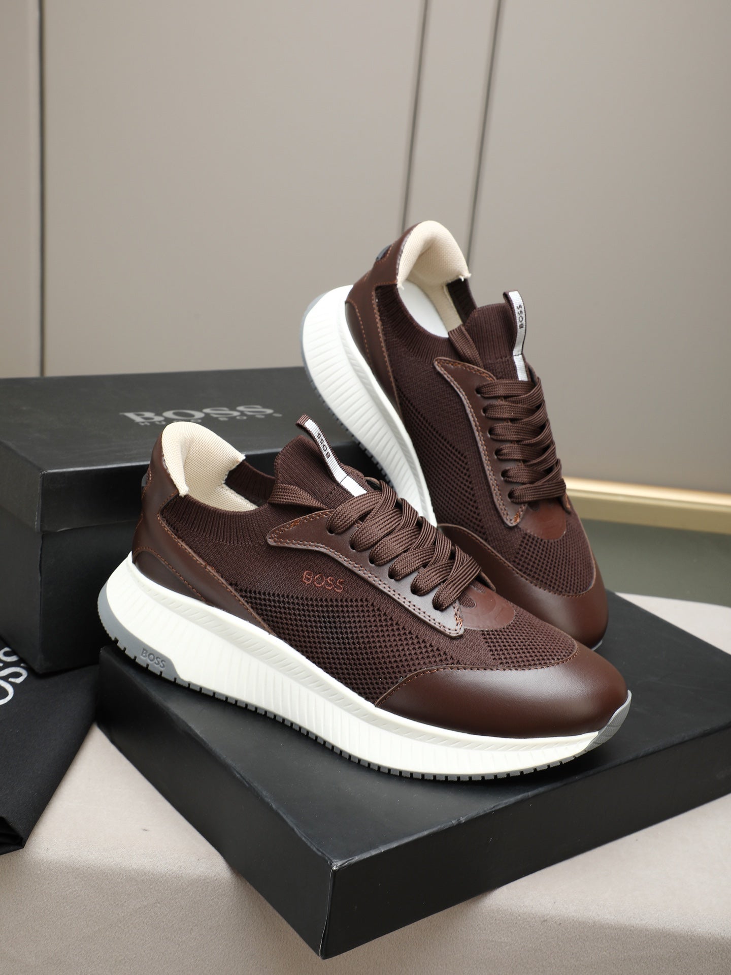 Boss Leather and Mesh Business Casual Sneakers
