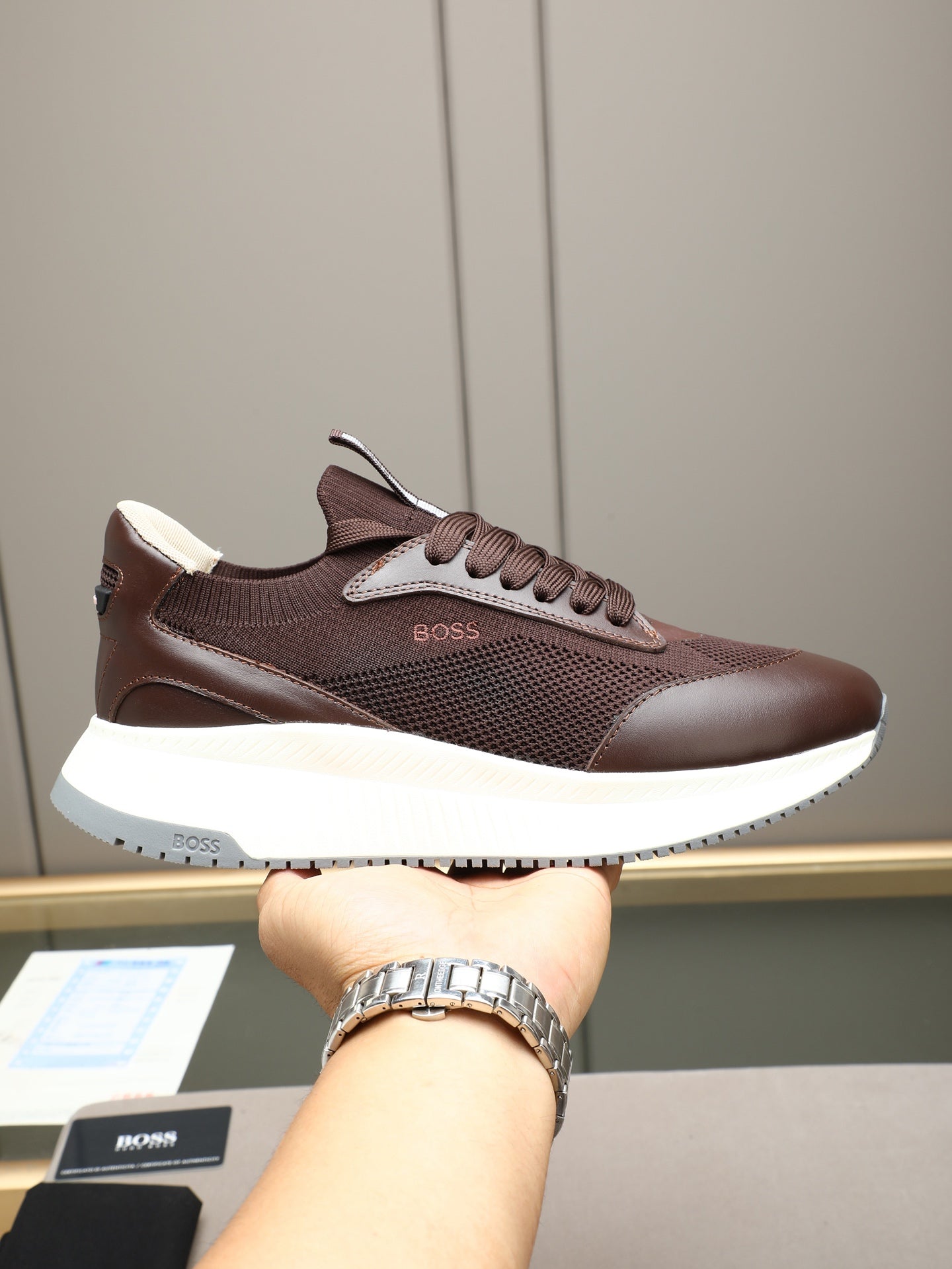 Boss Leather and Mesh Business Casual Sneakers