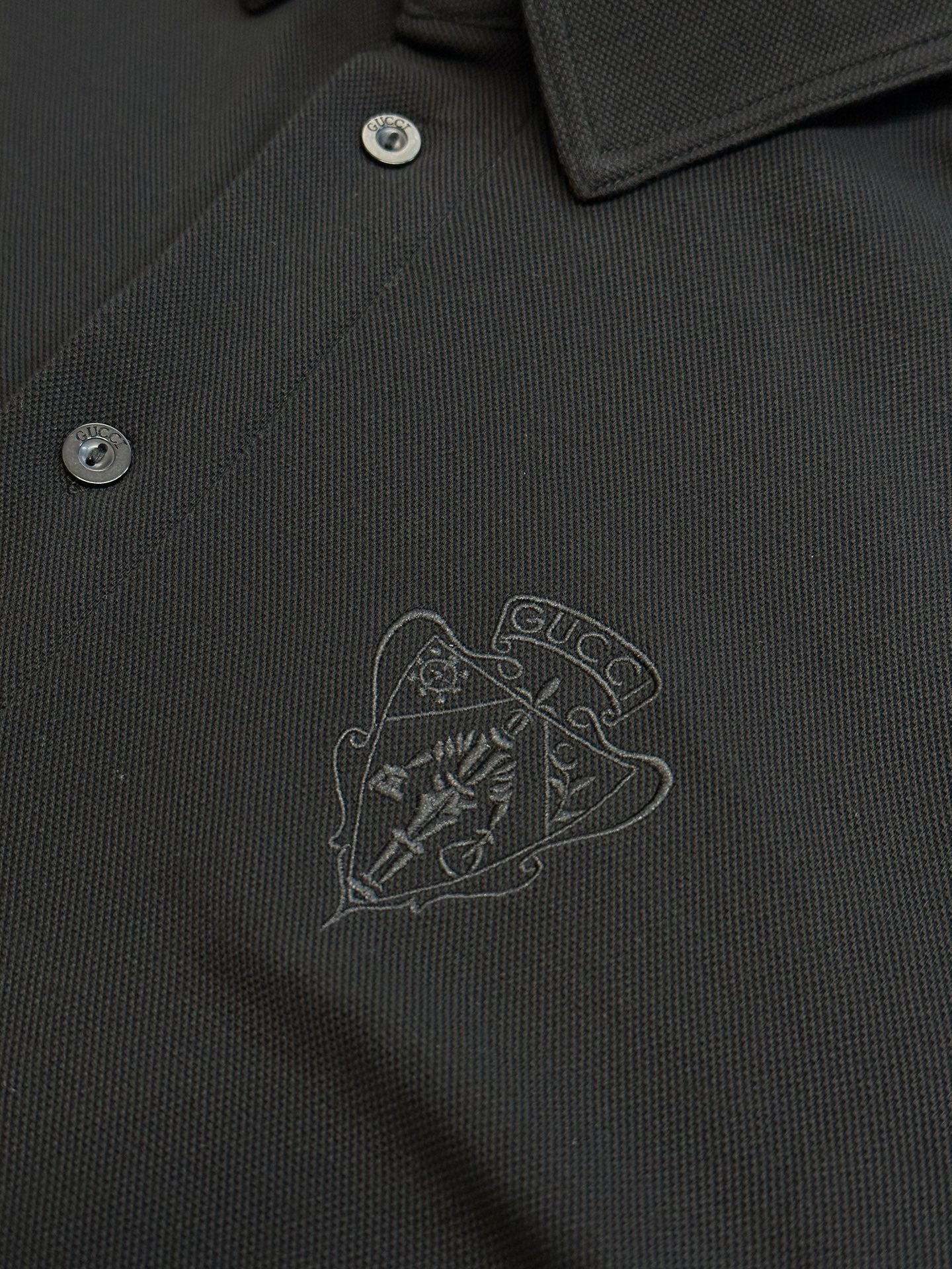 Gucci Logo Button Embroidered Pique Cotton Shirt