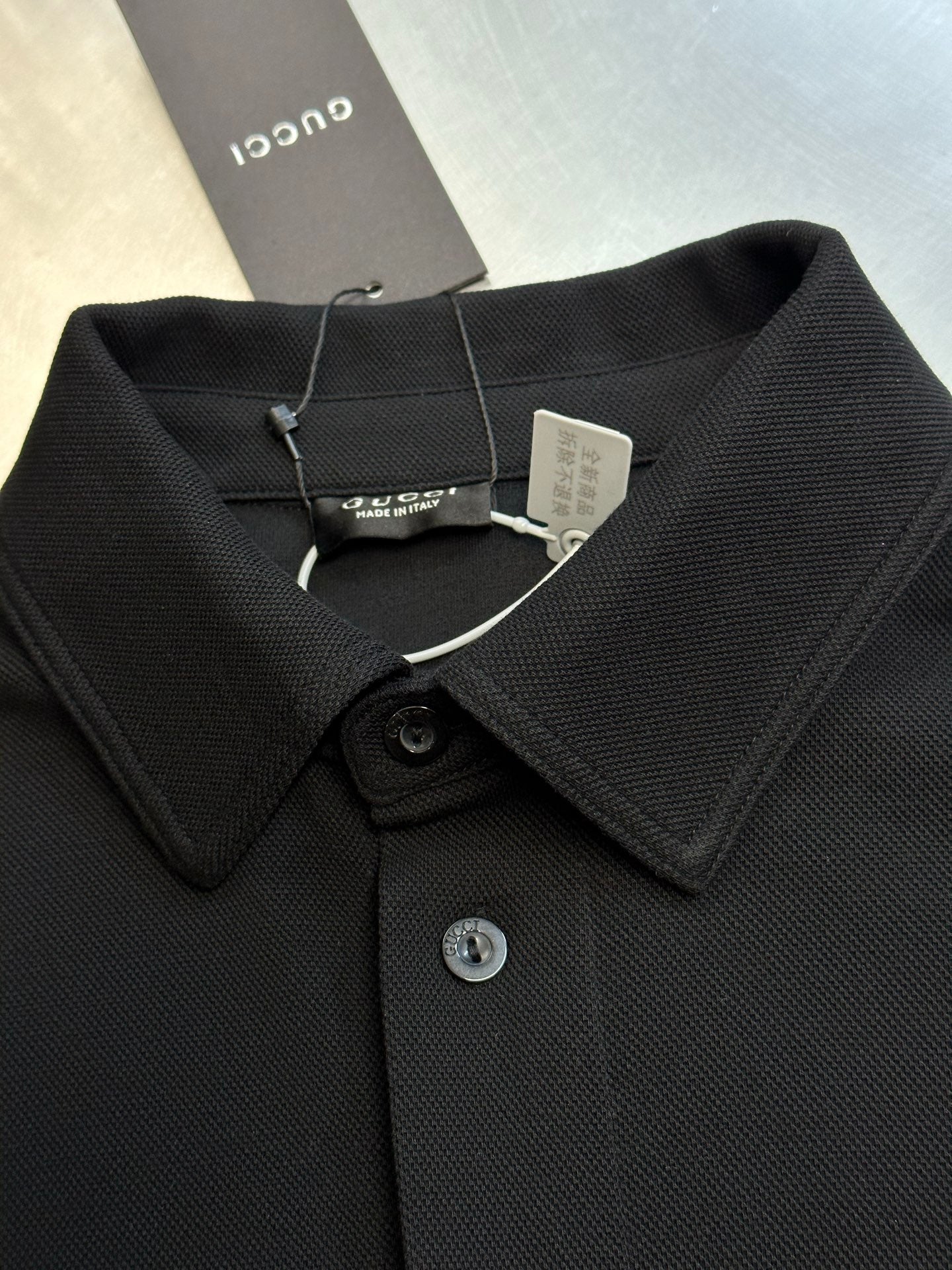 Gucci Logo Button Embroidered Pique Cotton Shirt