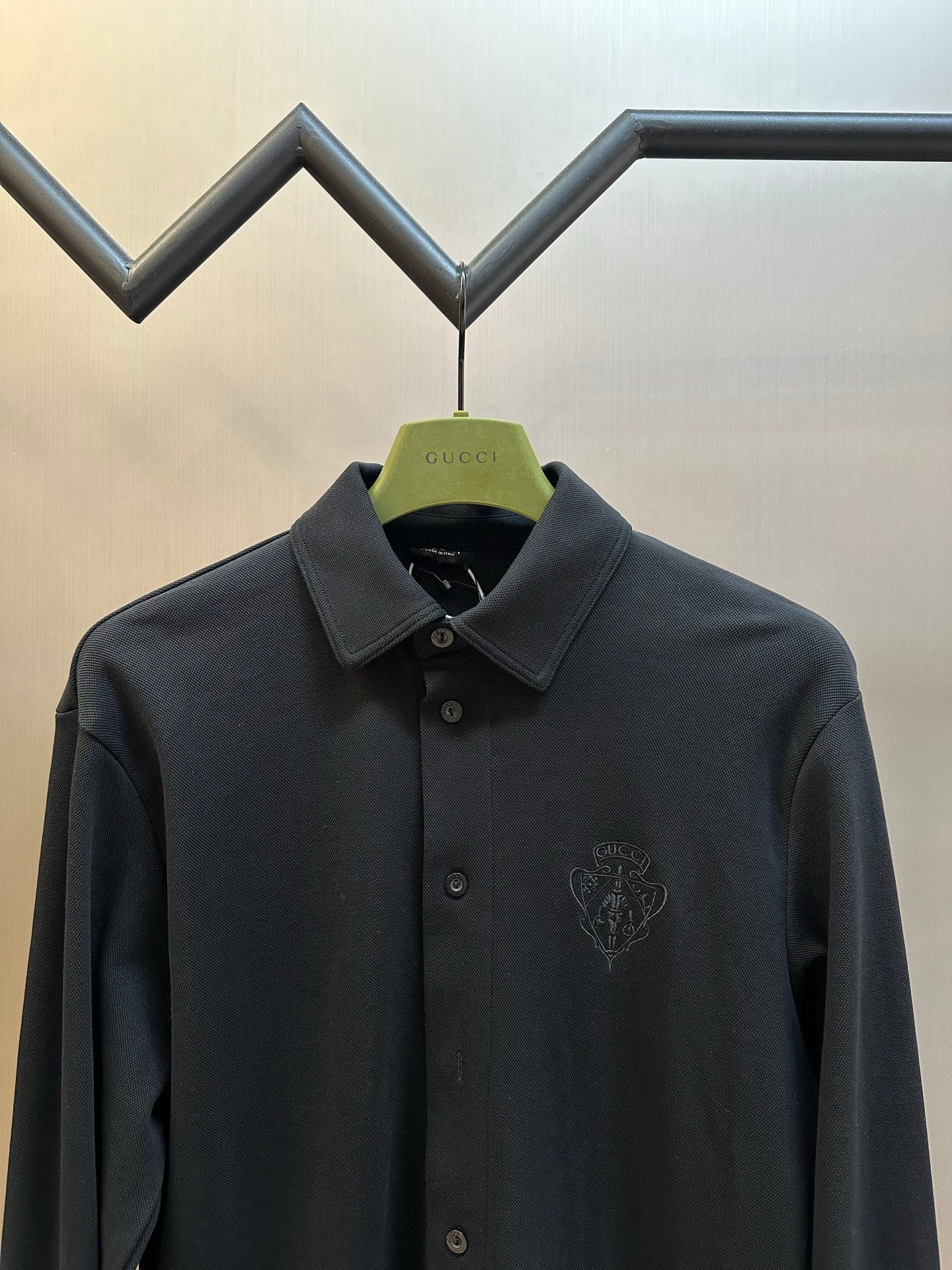 Gucci Logo Button Embroidered Pique Cotton Shirt