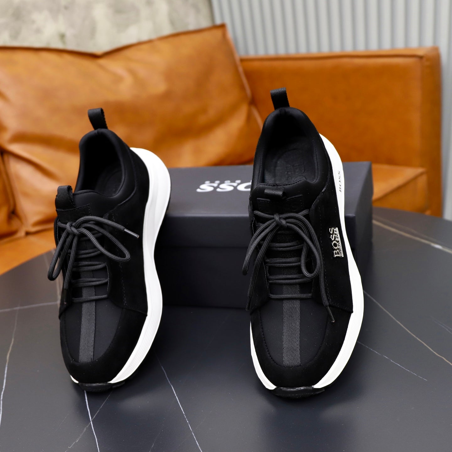 Boss Fabric and Leather Spliced Sneakers