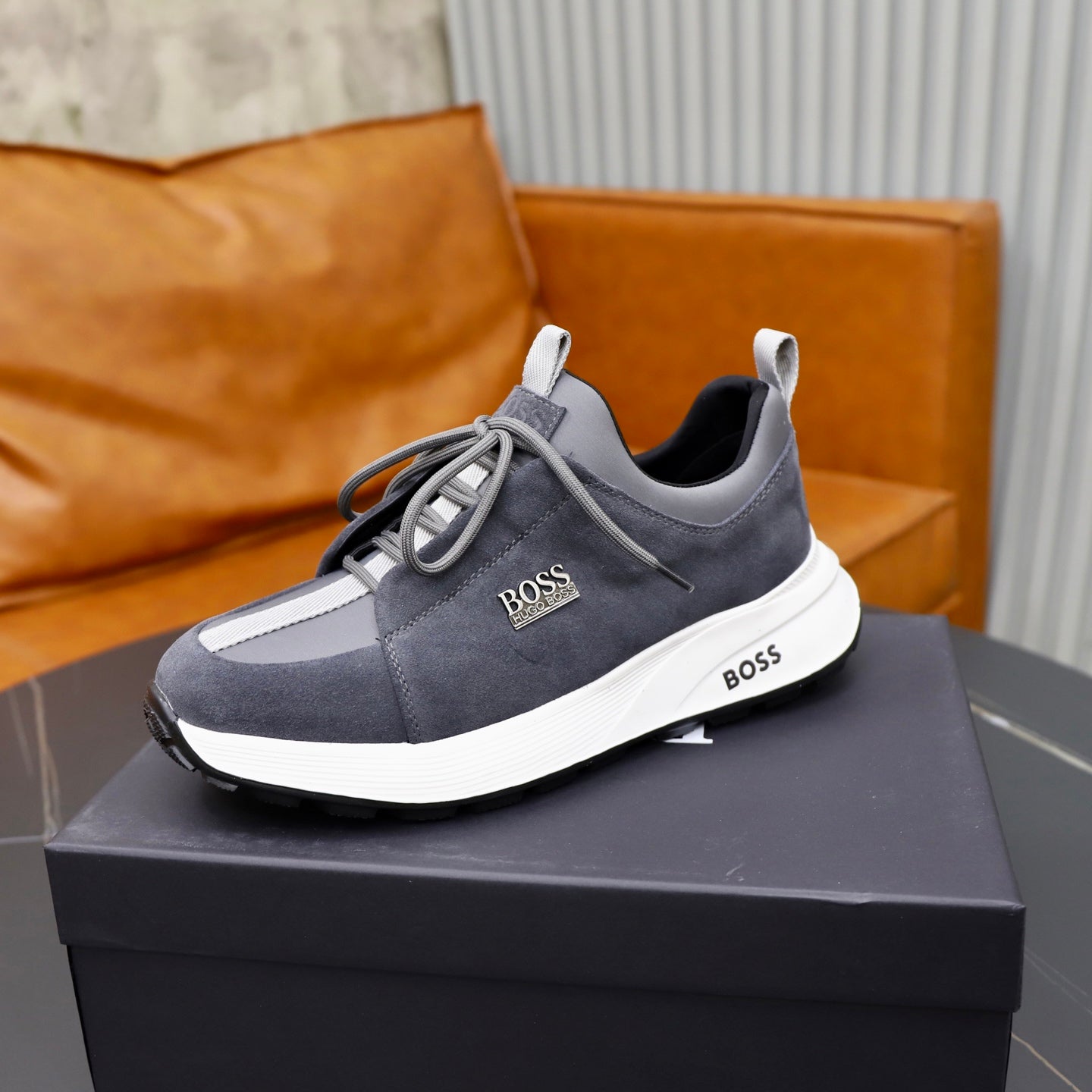 Boss Fabric and Leather Spliced Sneakers