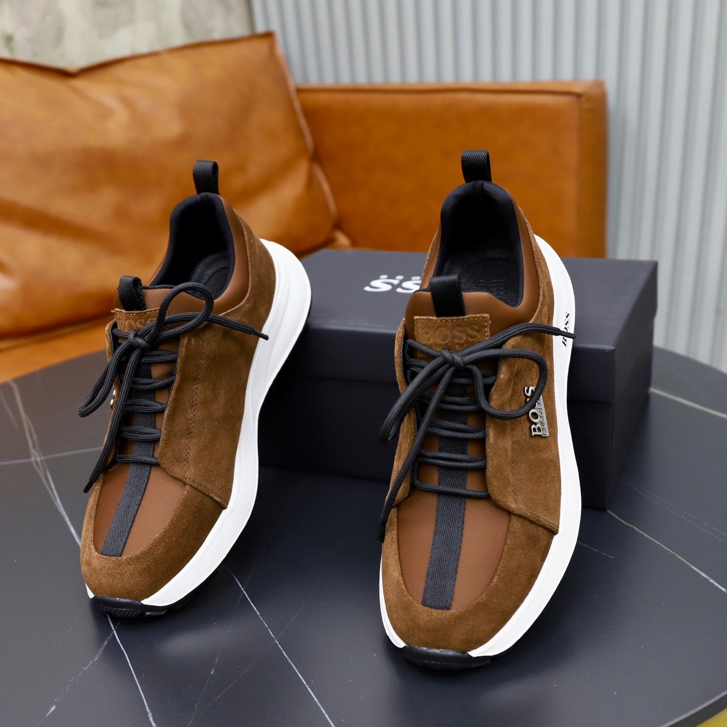 Boss Fabric and Leather Spliced Sneakers