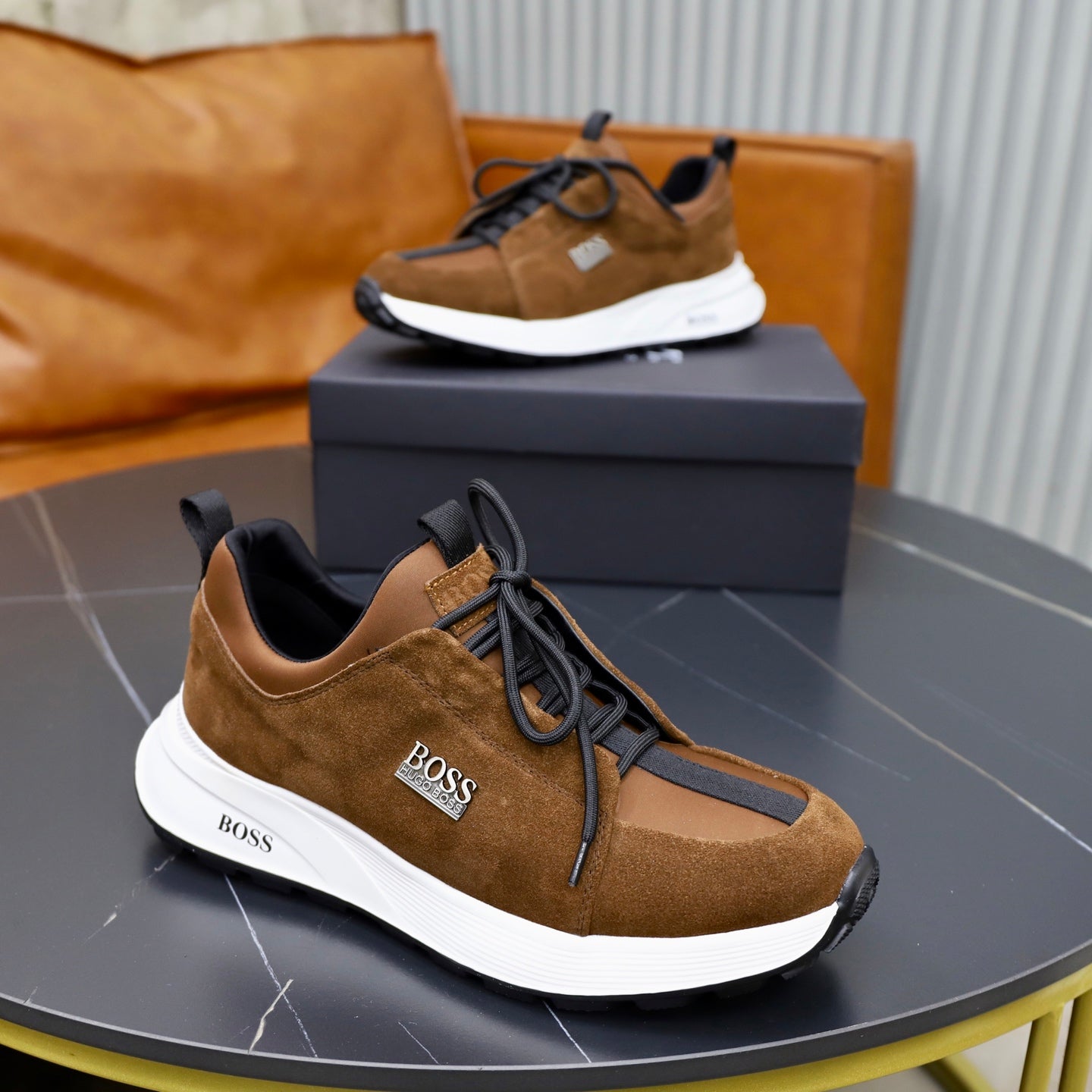 Boss Fabric and Leather Spliced Sneakers