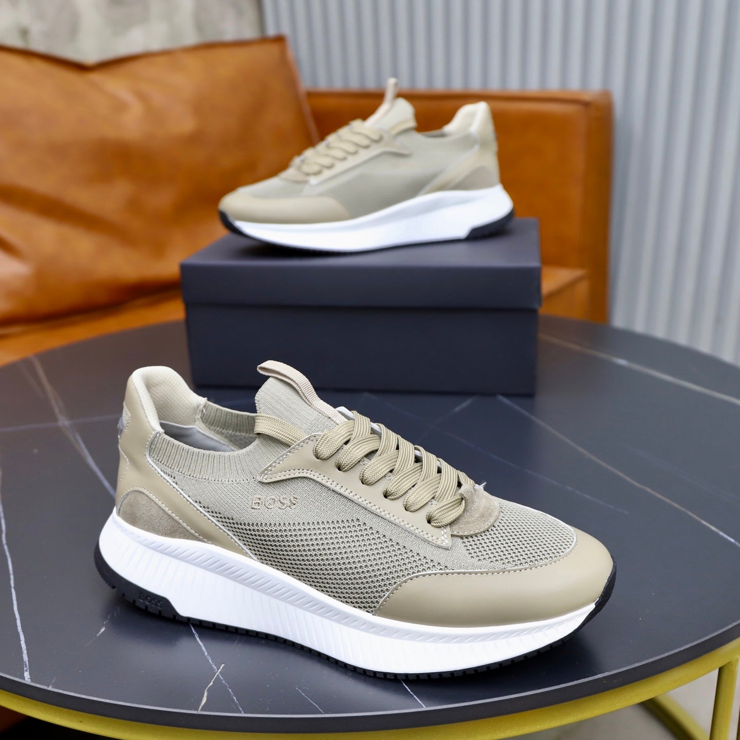 Boss Fabric and Leather Spliced Sneakers