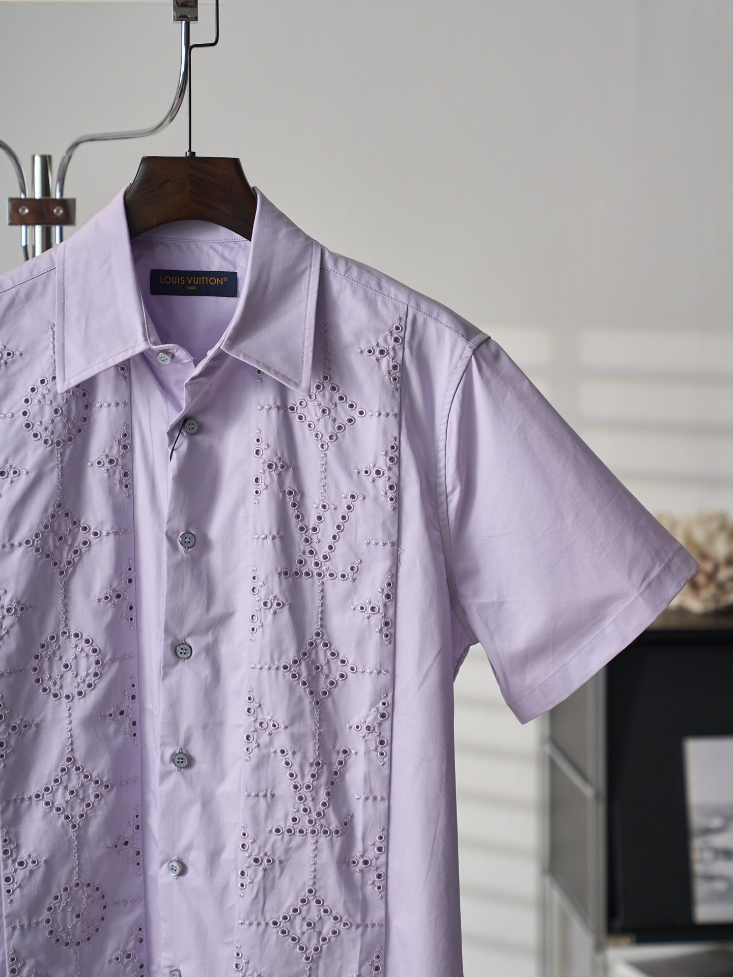 Louis Vuitton Hollow-Out Embroidered Short-Sleeve Shirt