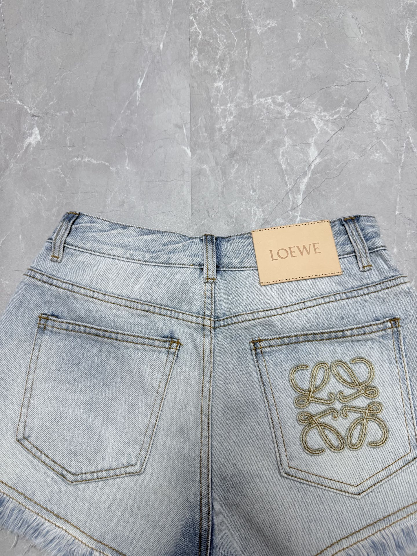 Loewe Embroidered Fringe High-Waist Denim Shorts – 26SS