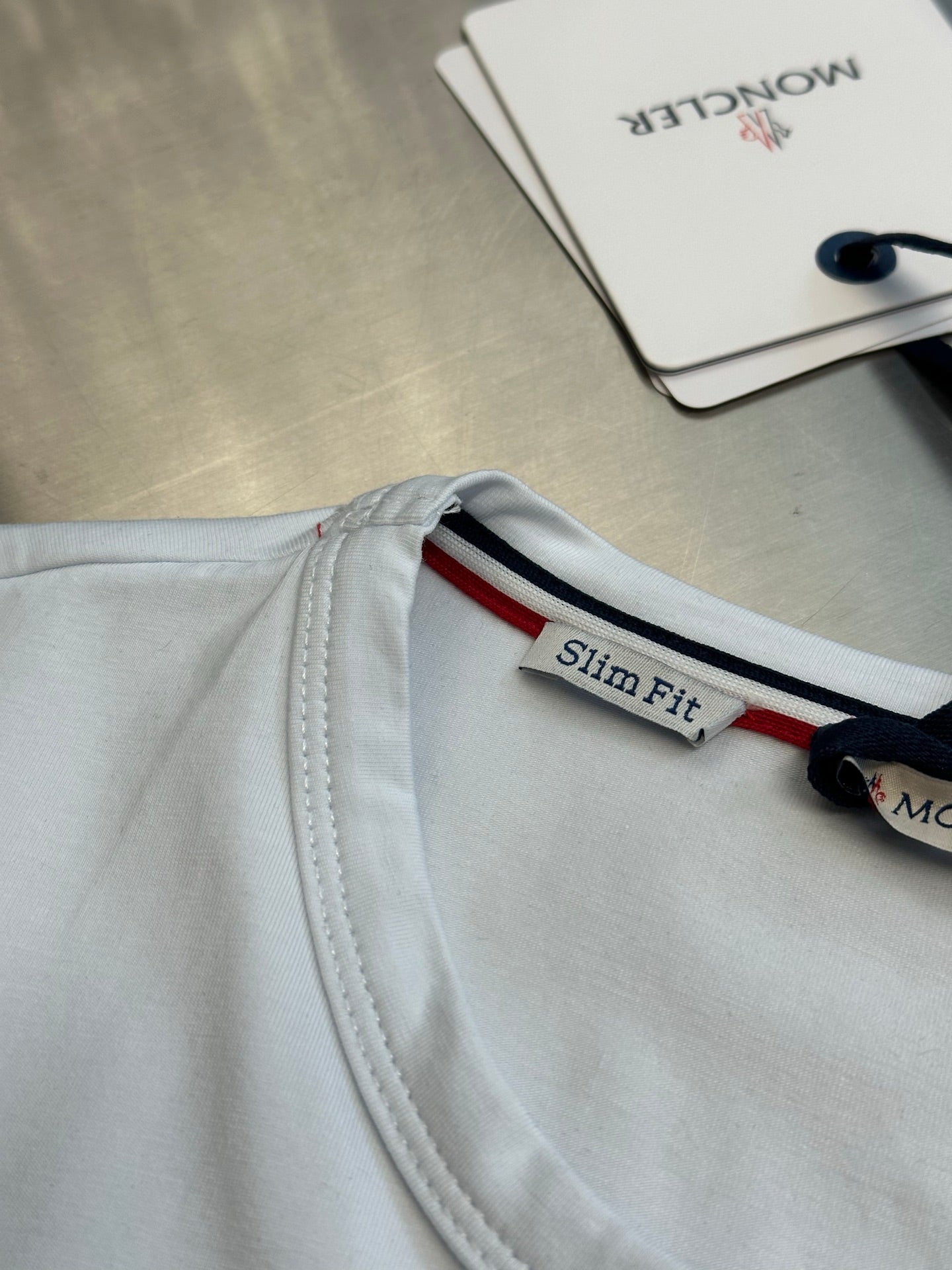 Moncler Logo Tricolor Trim Cotton T-Shirt