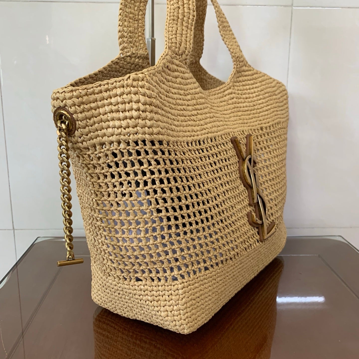 Saint Laurent Icare Small Straw Vacation Tote Bag