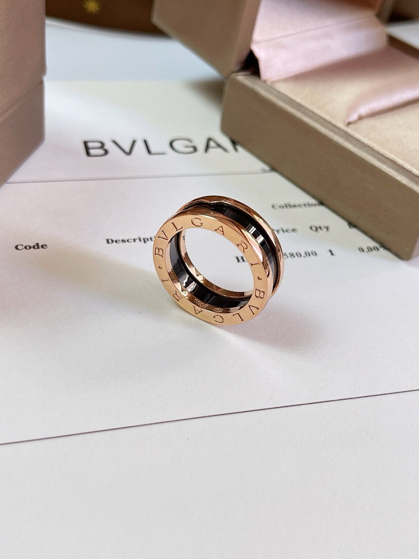 Bulgari Black Ceramic and Rose Gold Narrow Ring