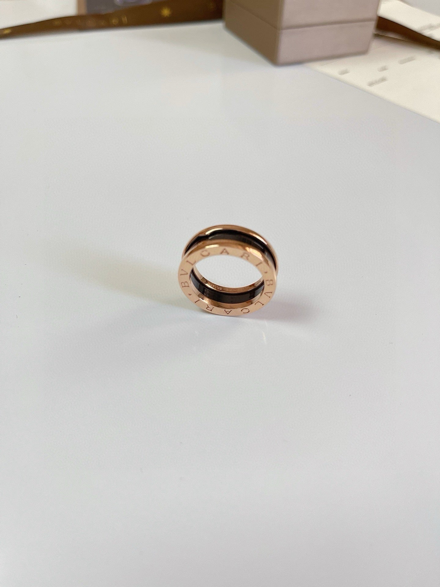 Bulgari Black Ceramic and Rose Gold Narrow Ring