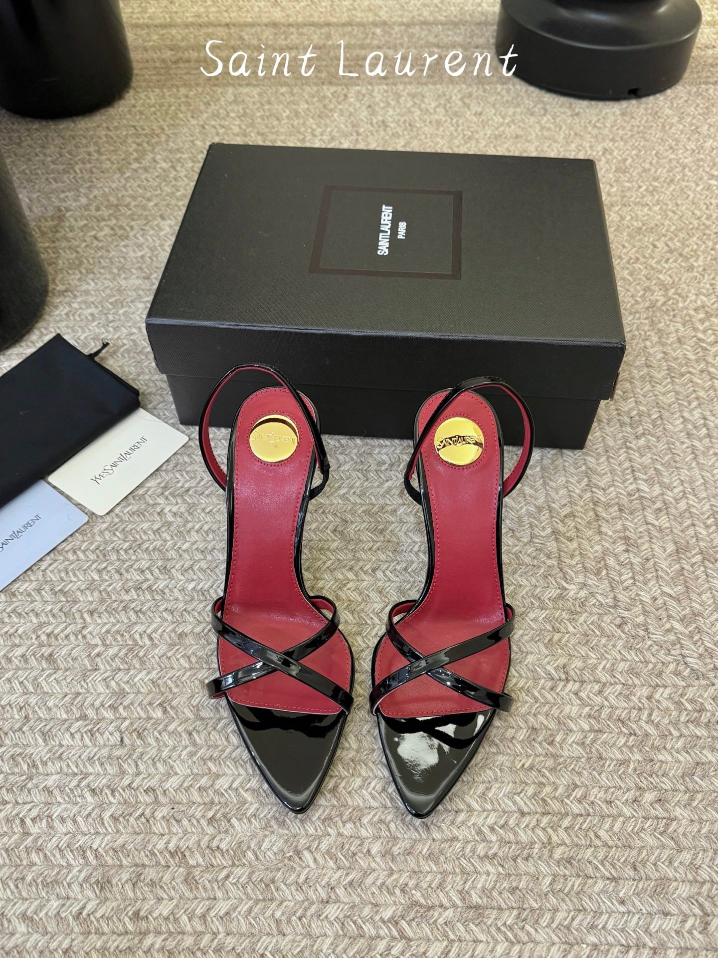 Saint Laurent Metal Logo Satin Heeled Sandals