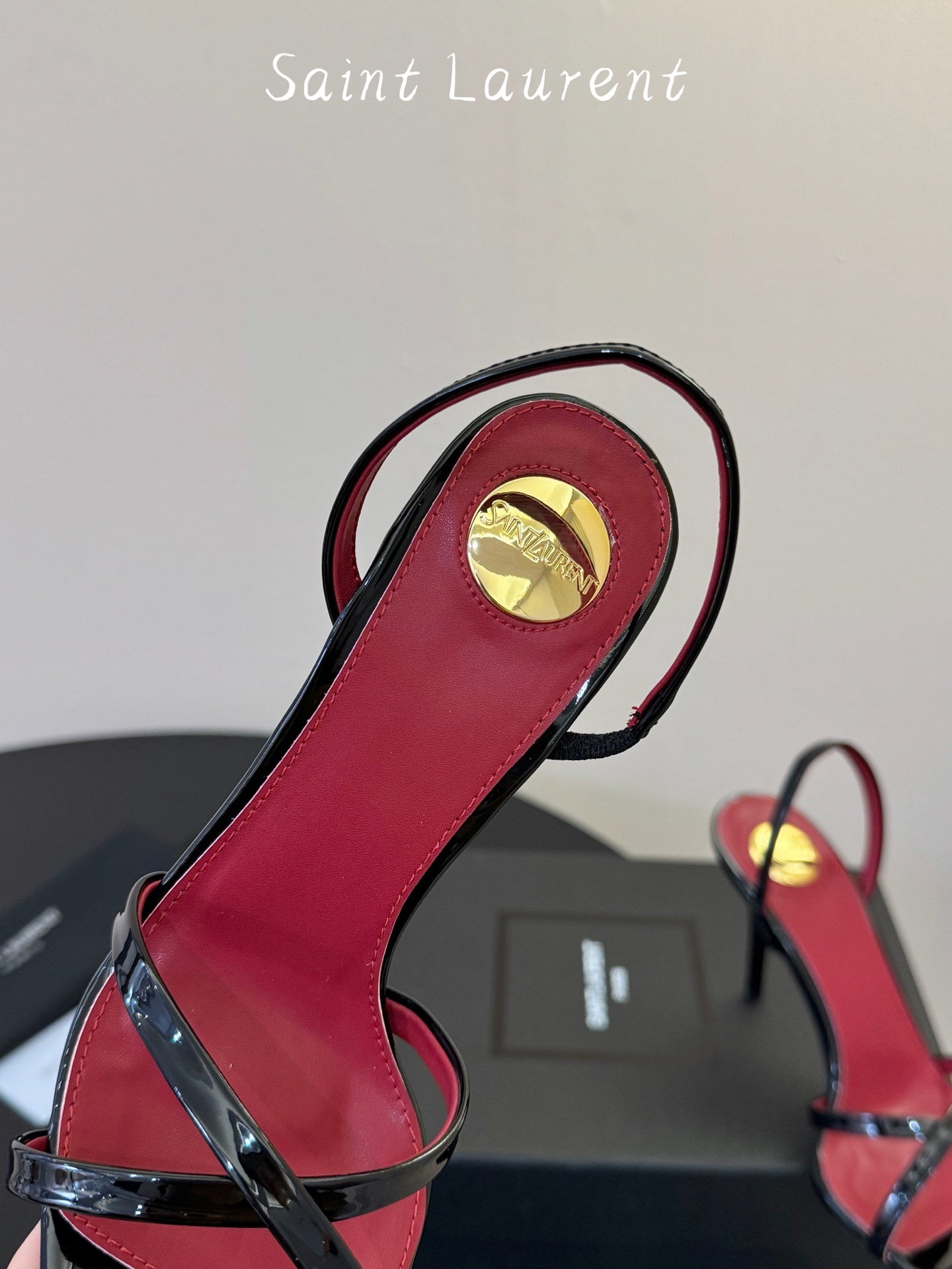 Saint Laurent Metal Logo Satin Heeled Sandals