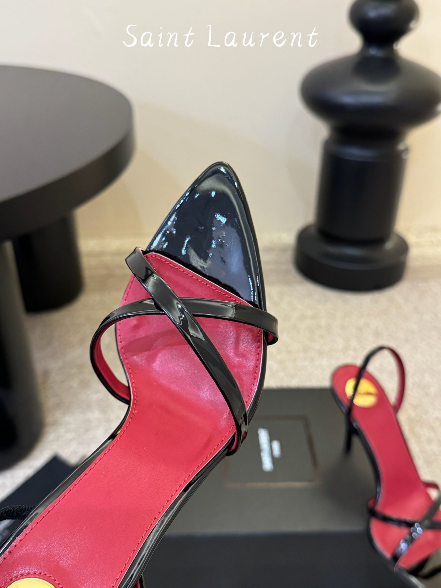 Saint Laurent Metal Logo Satin Heeled Sandals