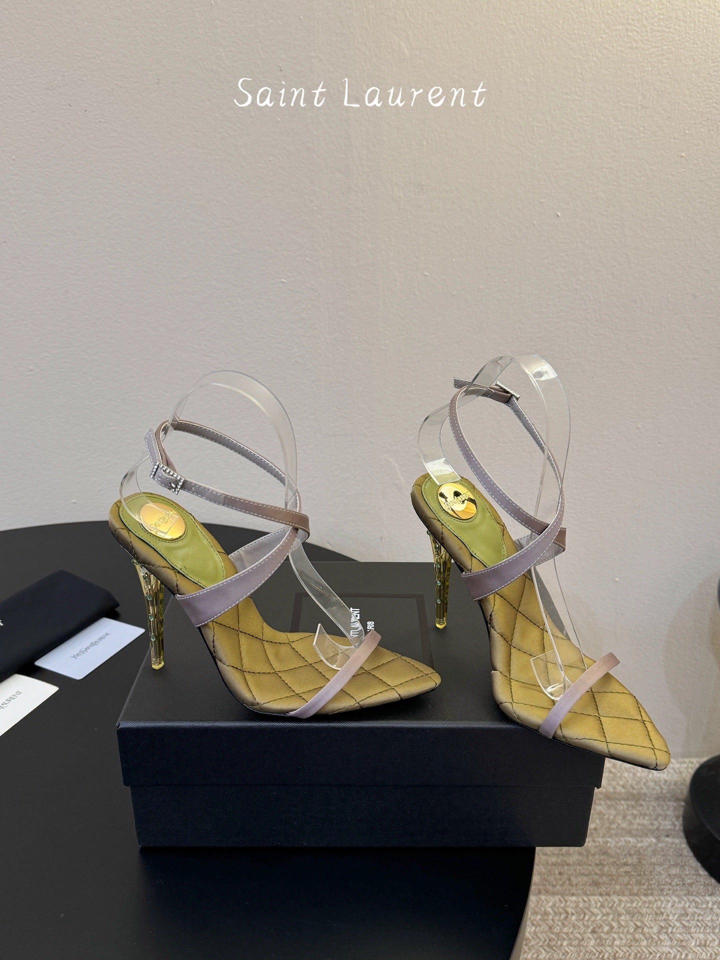 Saint Laurent Metal Logo Silk Heeled Sandals