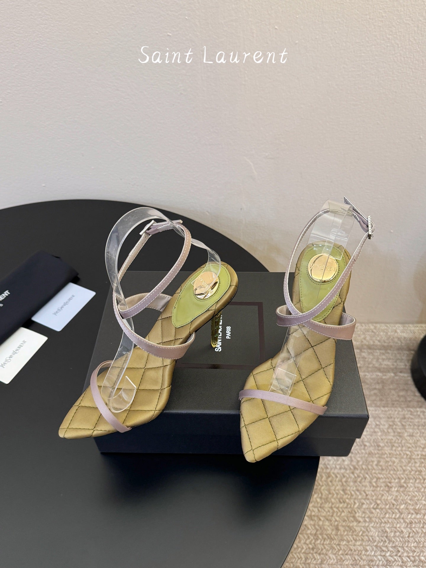 Saint Laurent Metal Logo Silk Heeled Sandals