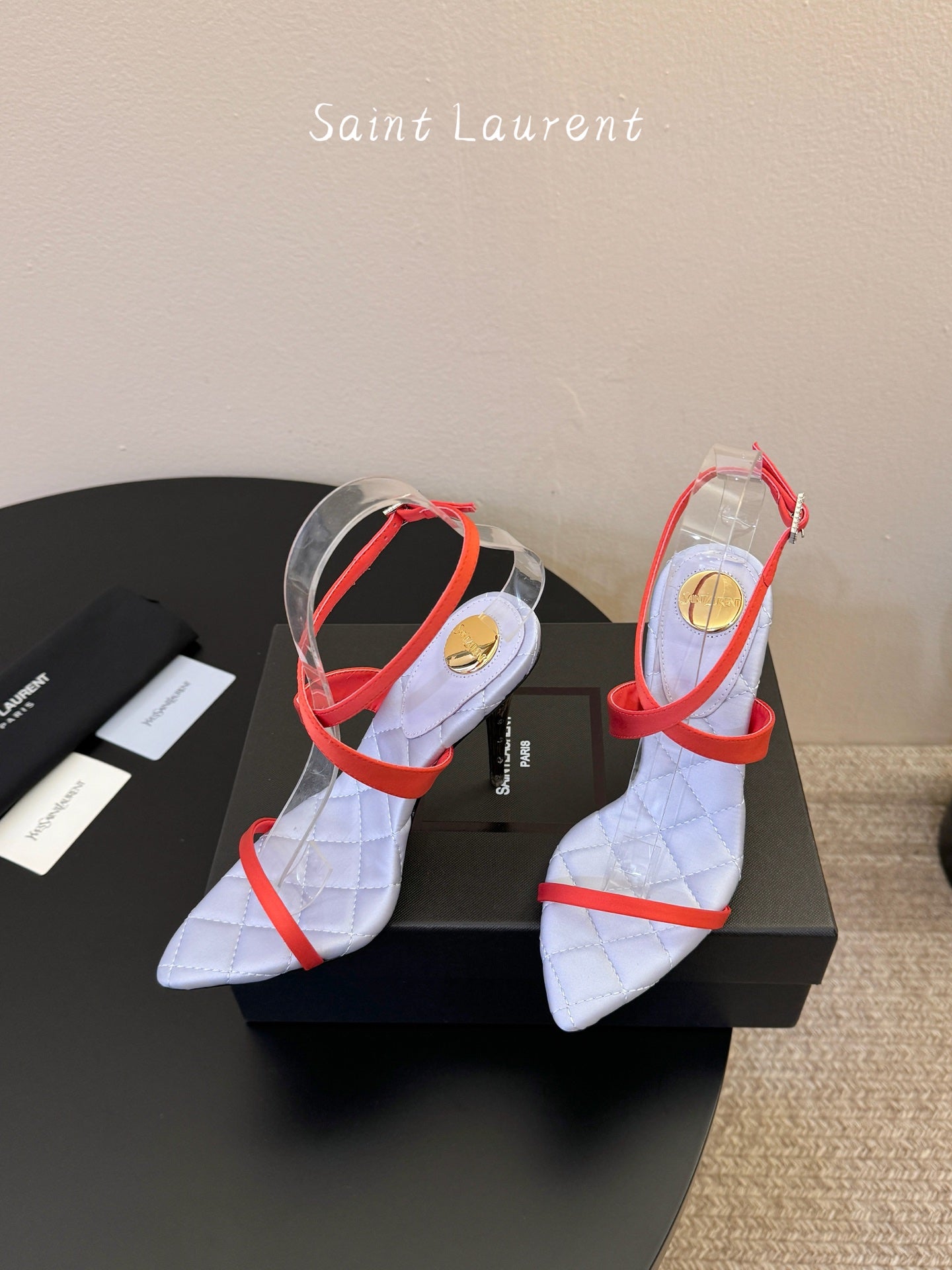 Saint Laurent Metal Logo Silk Heeled Sandals